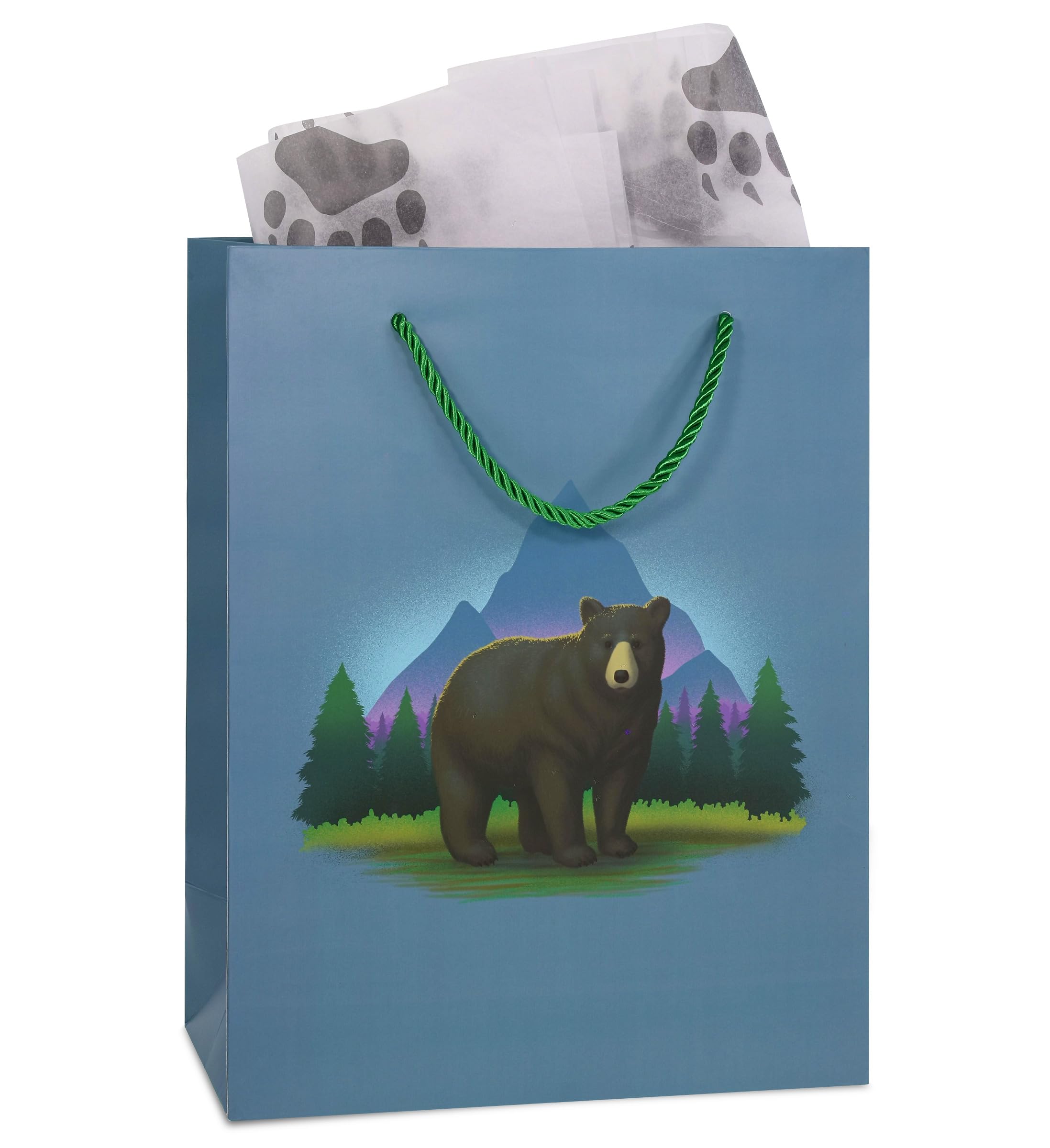 DolliBu Black Bear Large Gift Bag with Tissue Paper - Cute Zoo Animal Big Gift Wrap Bag with Handles and White Tissue Paper for Holiday, Birthday,