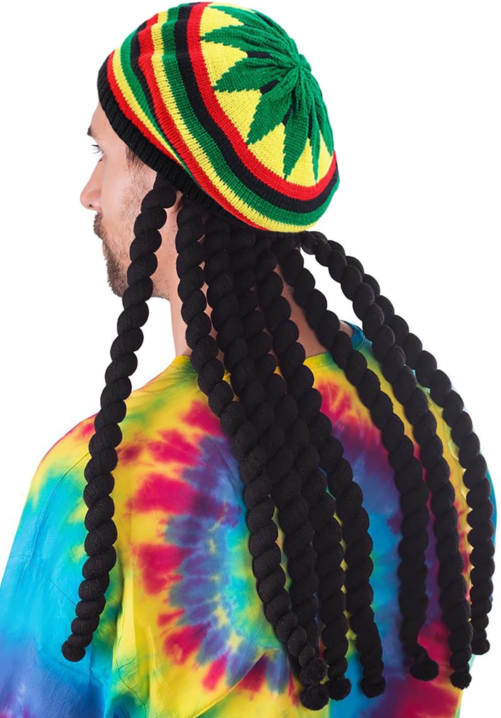 Rasta Beanie Hat with Dreadlocks Wig Costume Dreads Hats