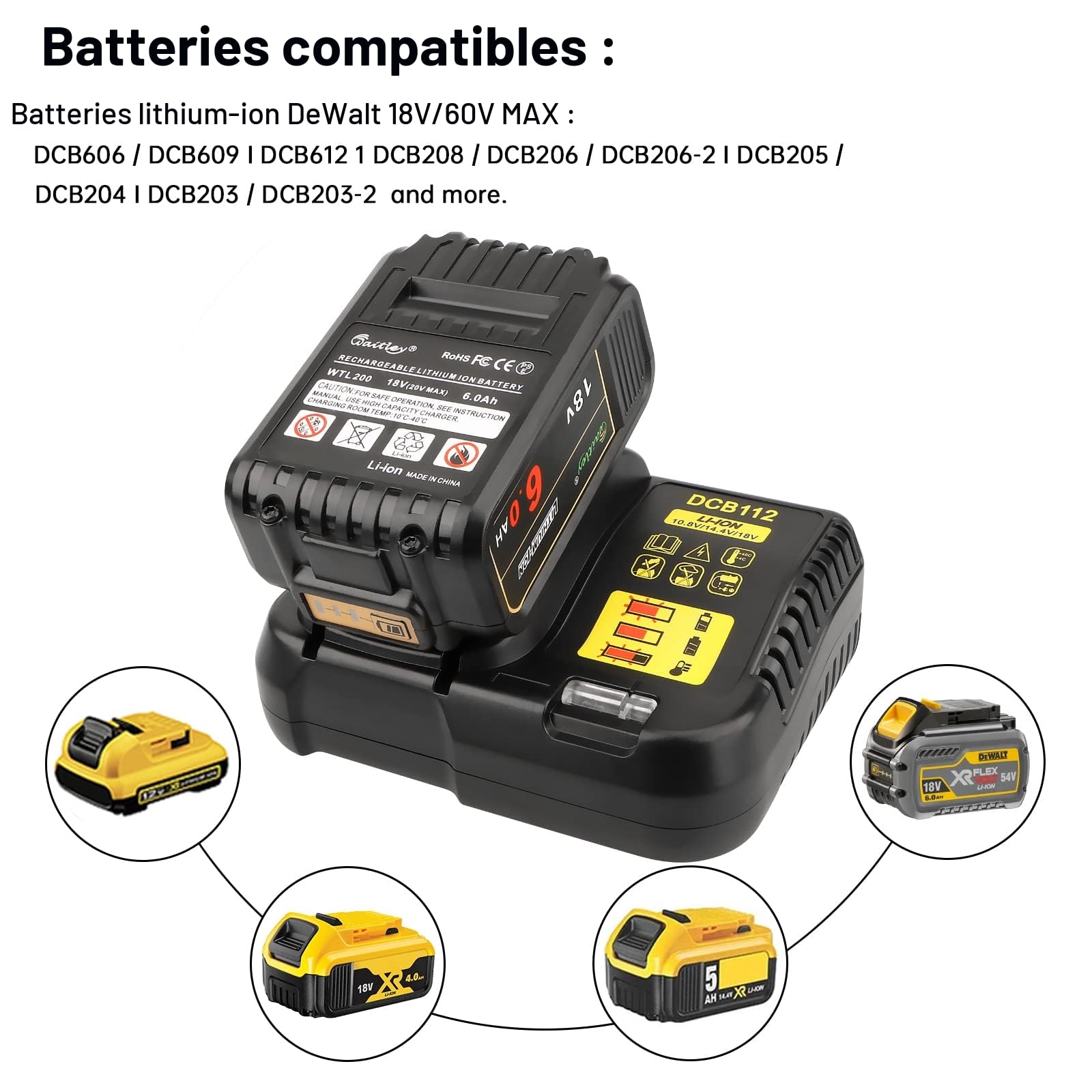 Chargeur de Batterie Li-ION 10,8 V -18 V pour DeWalt DCB112 DCB115 XR Multi Voltage