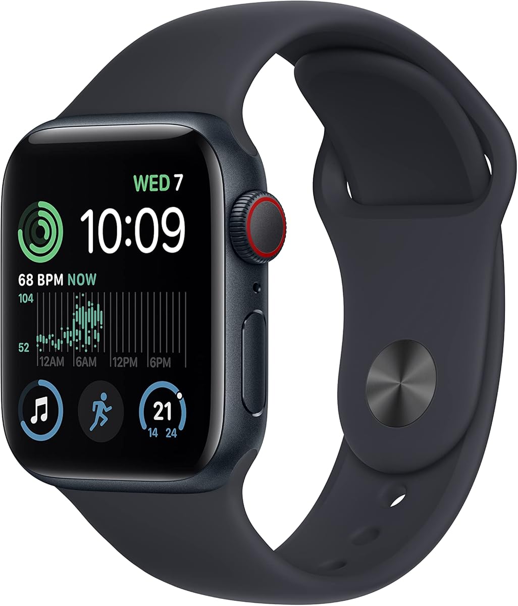 Apple Watch SE (2nd Gen) (GPS + Cellular 40mm) Midnight Aluminum Case with Midnight Sport Band, S/M (Renewed)
