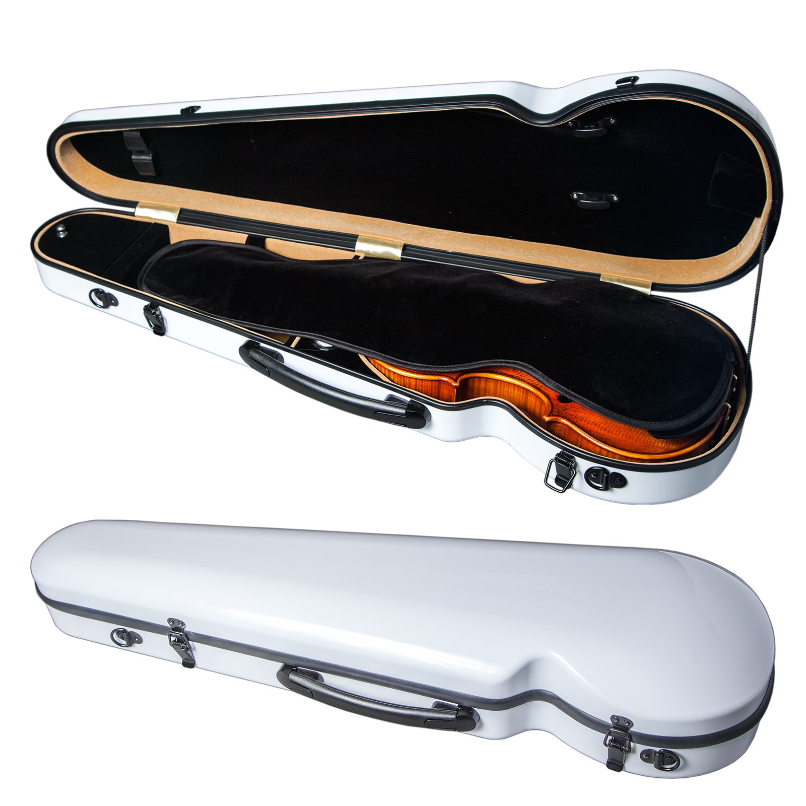 PAITITI Triangular Violin Shaped Full Size Durable Super Light Fiber Glass Case with Hygrometer (White)