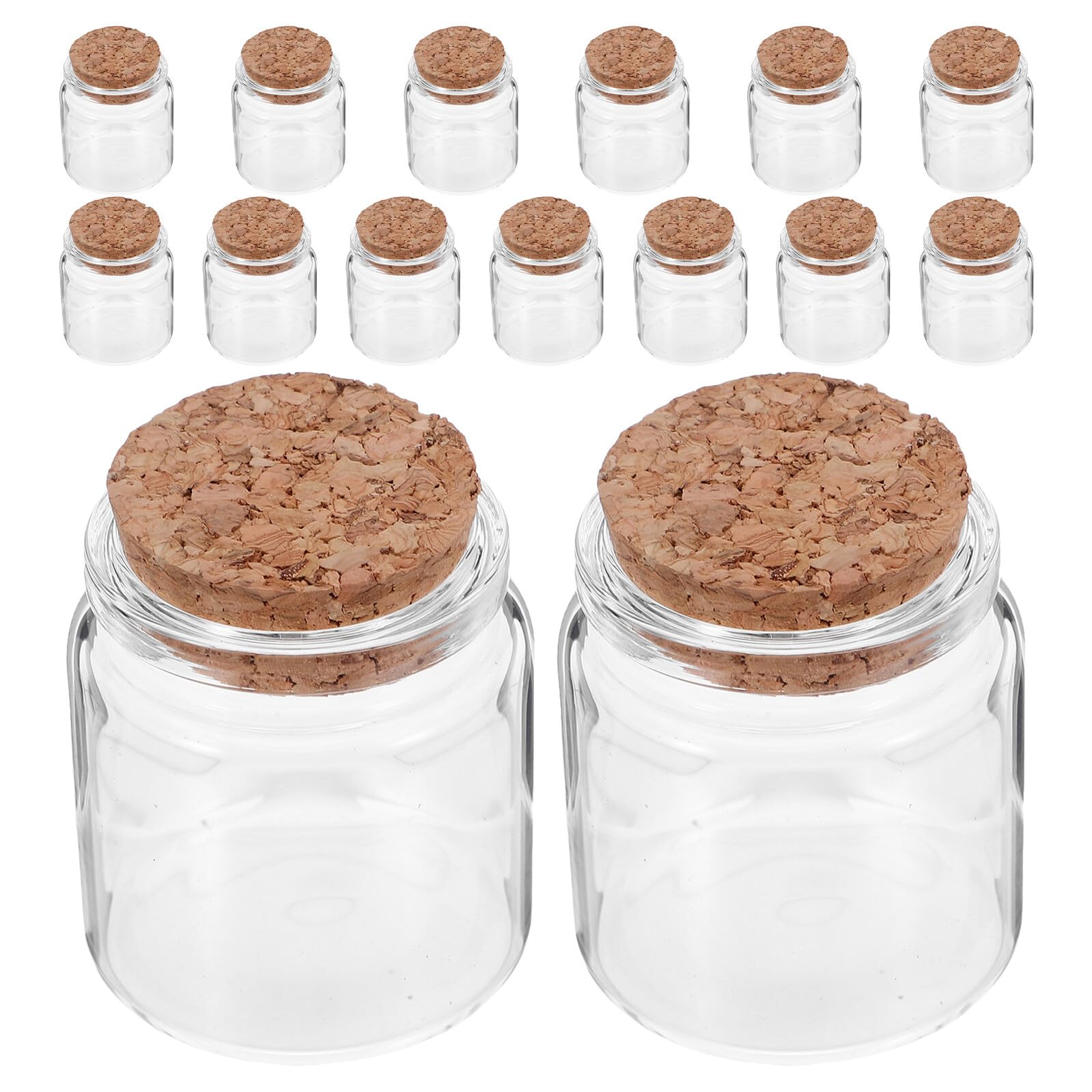 Mikikit 15pezzi Mini Bottiglie in Vetro Tappi di Sughero Barattoli Decorativi Rotondi per Messaggi Fiale in Vetro per Ricordi Fai da Te con Sabbia Artistica