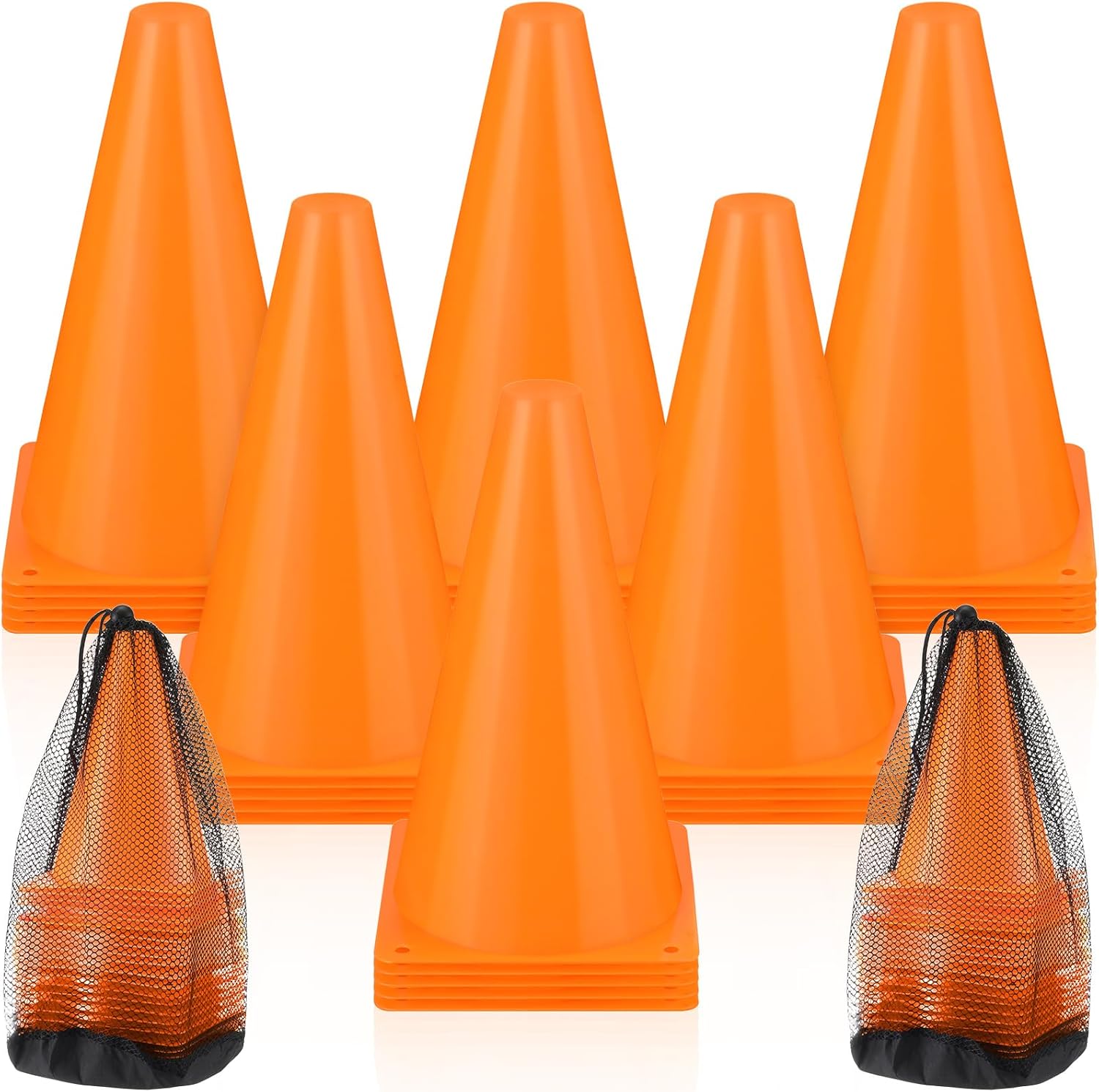 Leelosp 48 Pack 7" or 9" Plastic Traffic Cones Agility Field Marker Soccer/Safety/Sports/Training Cones for Skating Basketball Football Practice Drills Themed Party Decorations