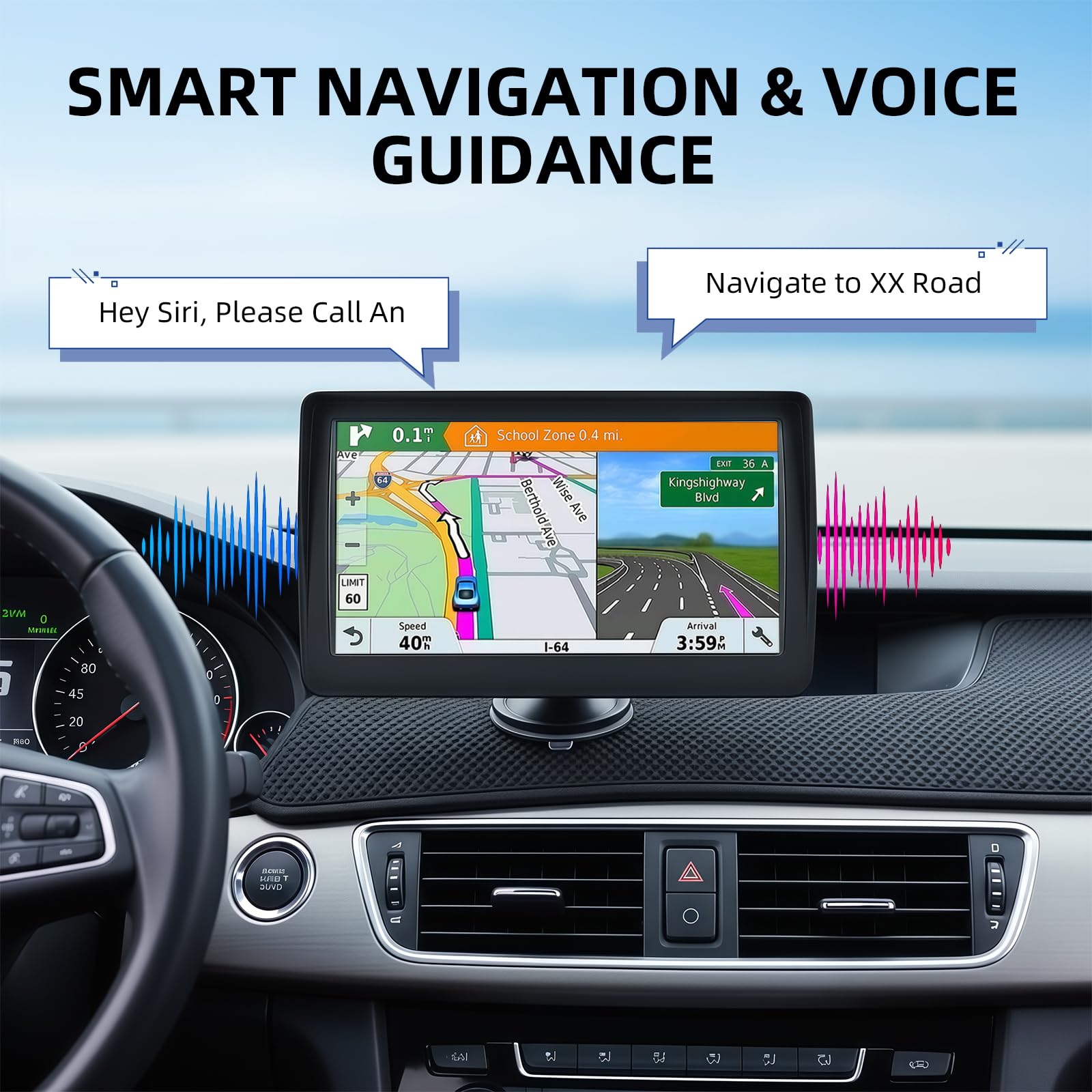 Navigatore satellitare da 7 pollici per auto e camion, sistema GPS HD con mappe del Regno Unito e dell'Europa 2026, aggiornamenti gratuiti a vita, ricerca codice postale, guida vocale, avvisi
