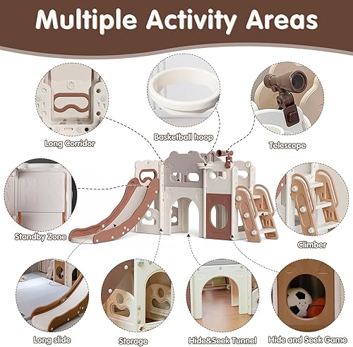 Miniatura 3 de Juego de tobogán de escalada para niños pequeños 9 en 1 para interiores, juguetes de diapositivas independientes para niños, escalar, gimnasio,