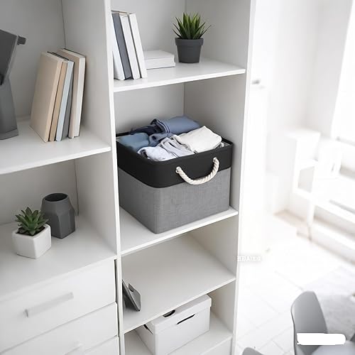 Miniatura 3 de BOFUGA Contenedores de almacenamiento de cubos canastas de almacenamiento plegables de tela cubos de almacenamiento de 11 pulgadas con asas cubos de