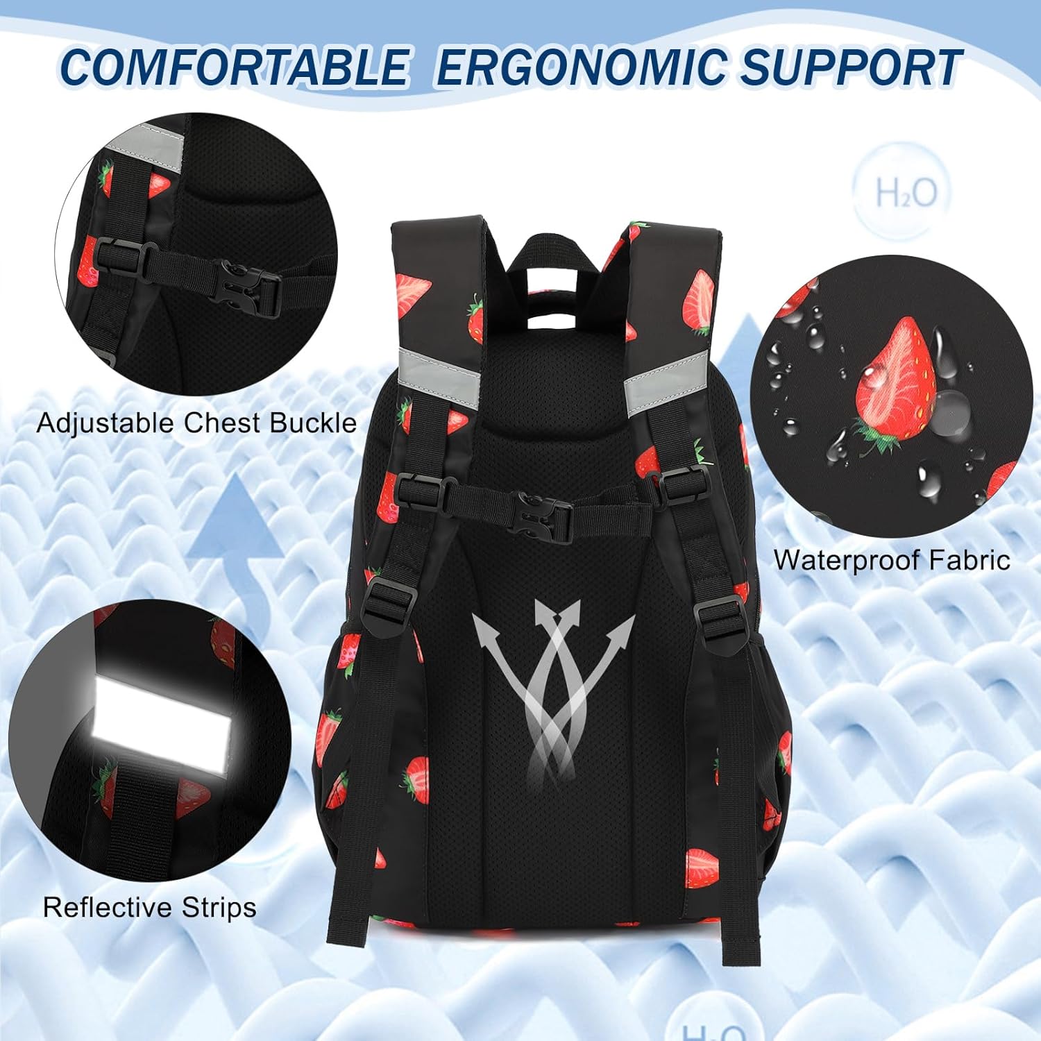 Strawberry School Backpack for Girls, Kids Bookbag Elementary Middle High School Bags Women Laptop Back Pack Travel Daypacks - Image 4