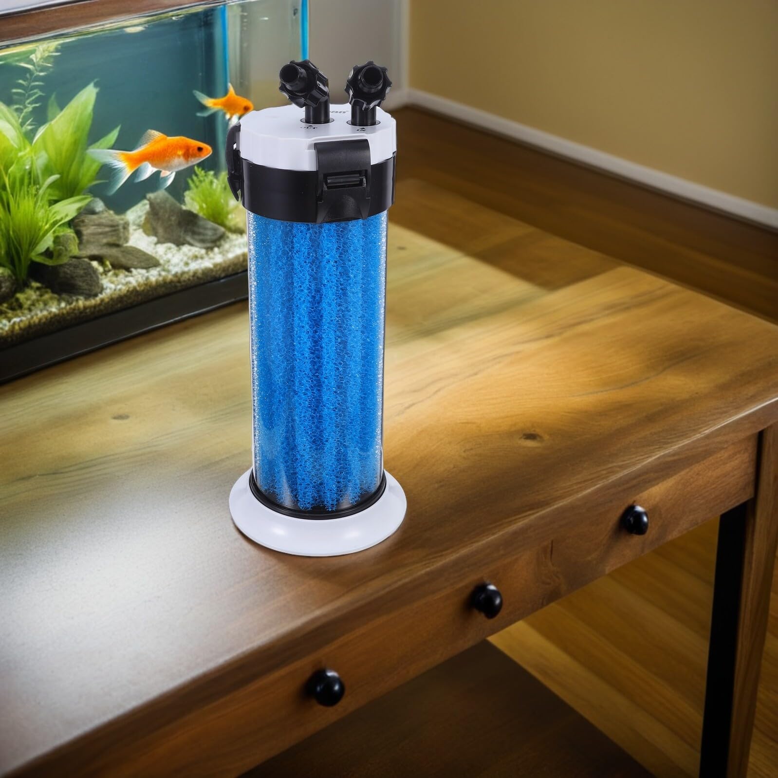 WOONEKY Leiser Außenfilter Aquarium Wasserfilter aus Abs mit Klarer Wasserfunktion für Fischbecken und Schildkrötenbecken in Blau Effizienter Externer Filter für Aquarien
