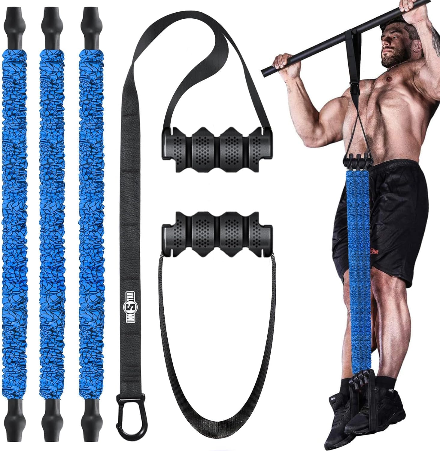 Innstar Pull Up Assistance Bands, 3 Heavy-Duty Adjustable Pull Up Bands Set, Pull Up Bands Assistance Bands for enhanced strength training (Blue 165lbs adjustable resistance)