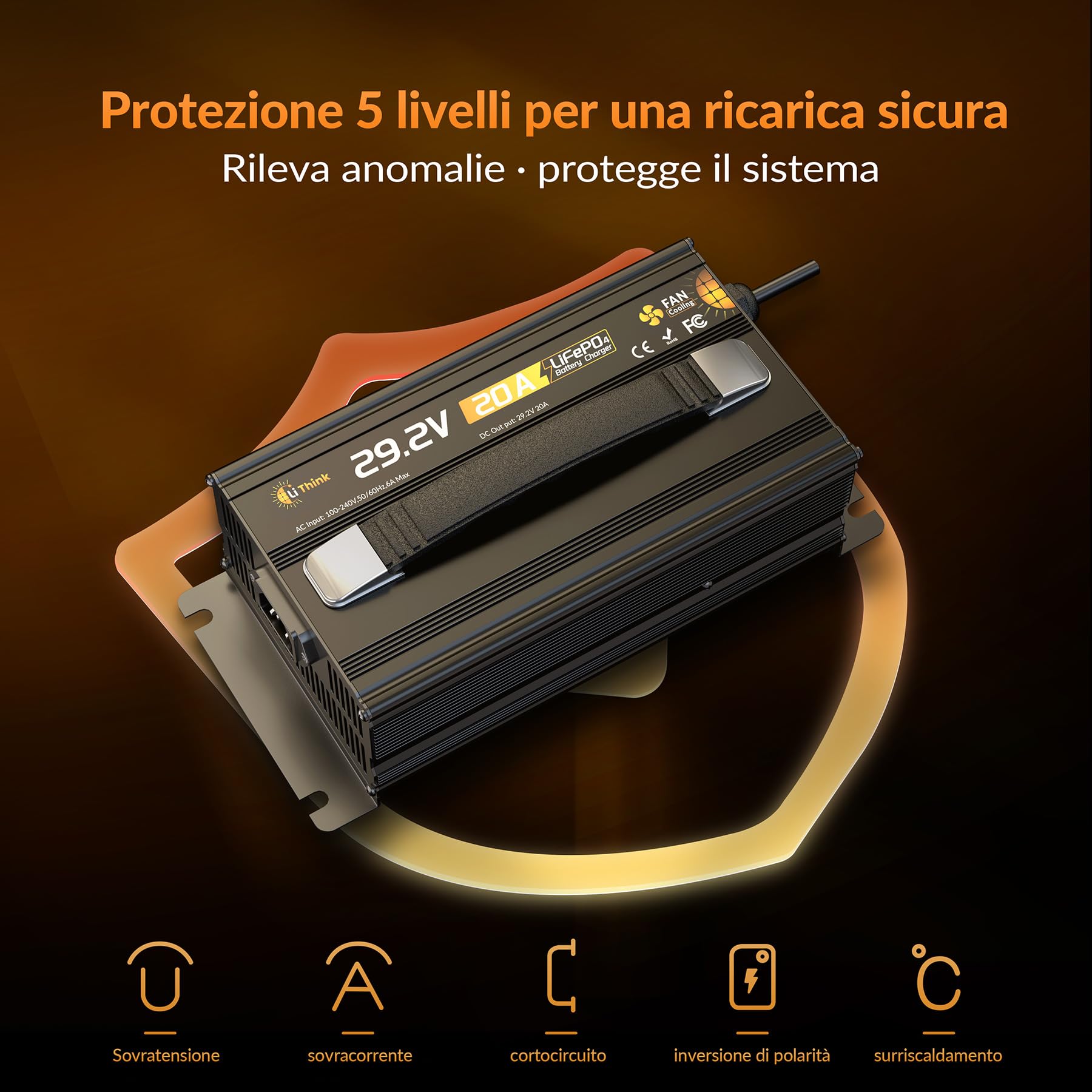 Caricabatterie al litio da 29,2 V, 20 A, per batteria al litio LiFePO4 da 24 V