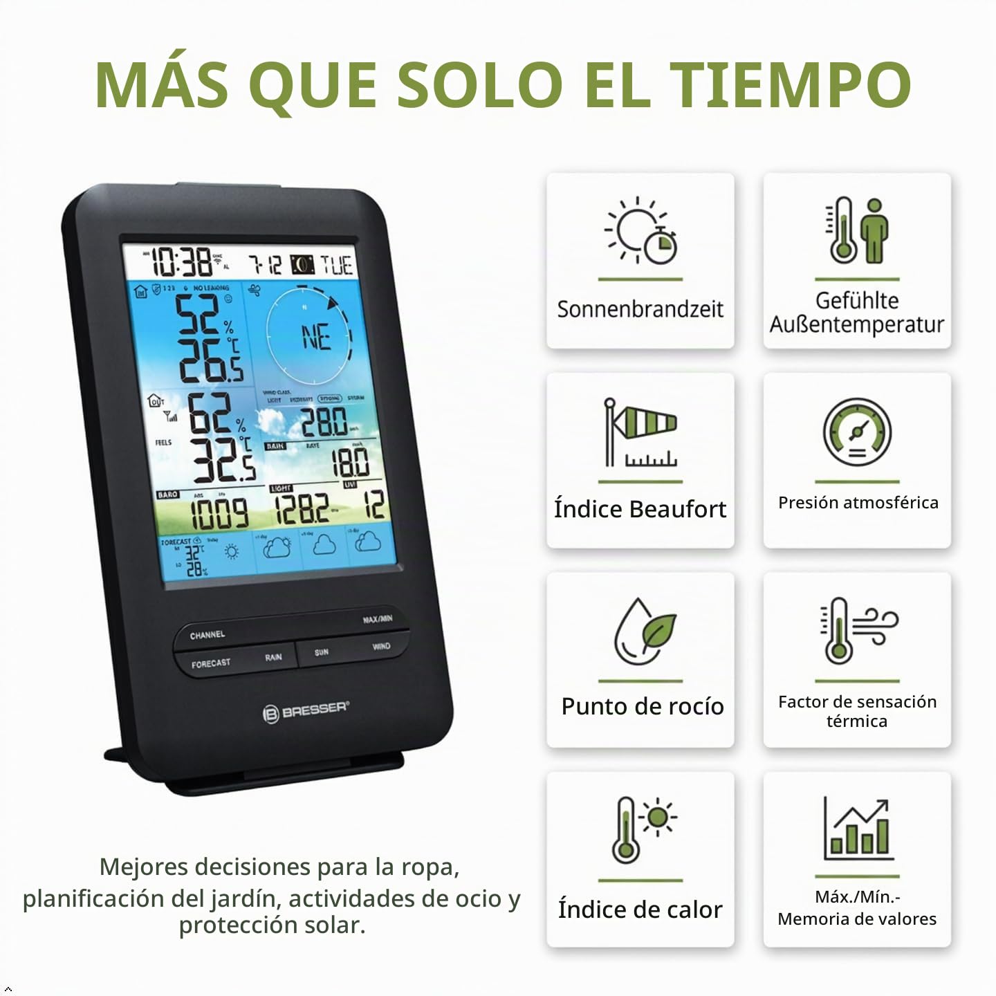 Bresser - Estación meteorológica WIFI 4CAST, 4 dias com sensor exterior 7 en 1 | Temperatura interior y exterior, humedad, pluviómetro, anemómetro, previsión 4 días, app, UV e intensidad lumínica