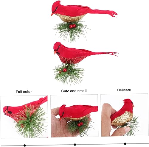 Miniatura 6 de Abaodam 4 piezas de Navidad rojo cardenal pájaro decoraciones de Navidad adornos de árbol de Navidad decoraciones de Navidad con clip en