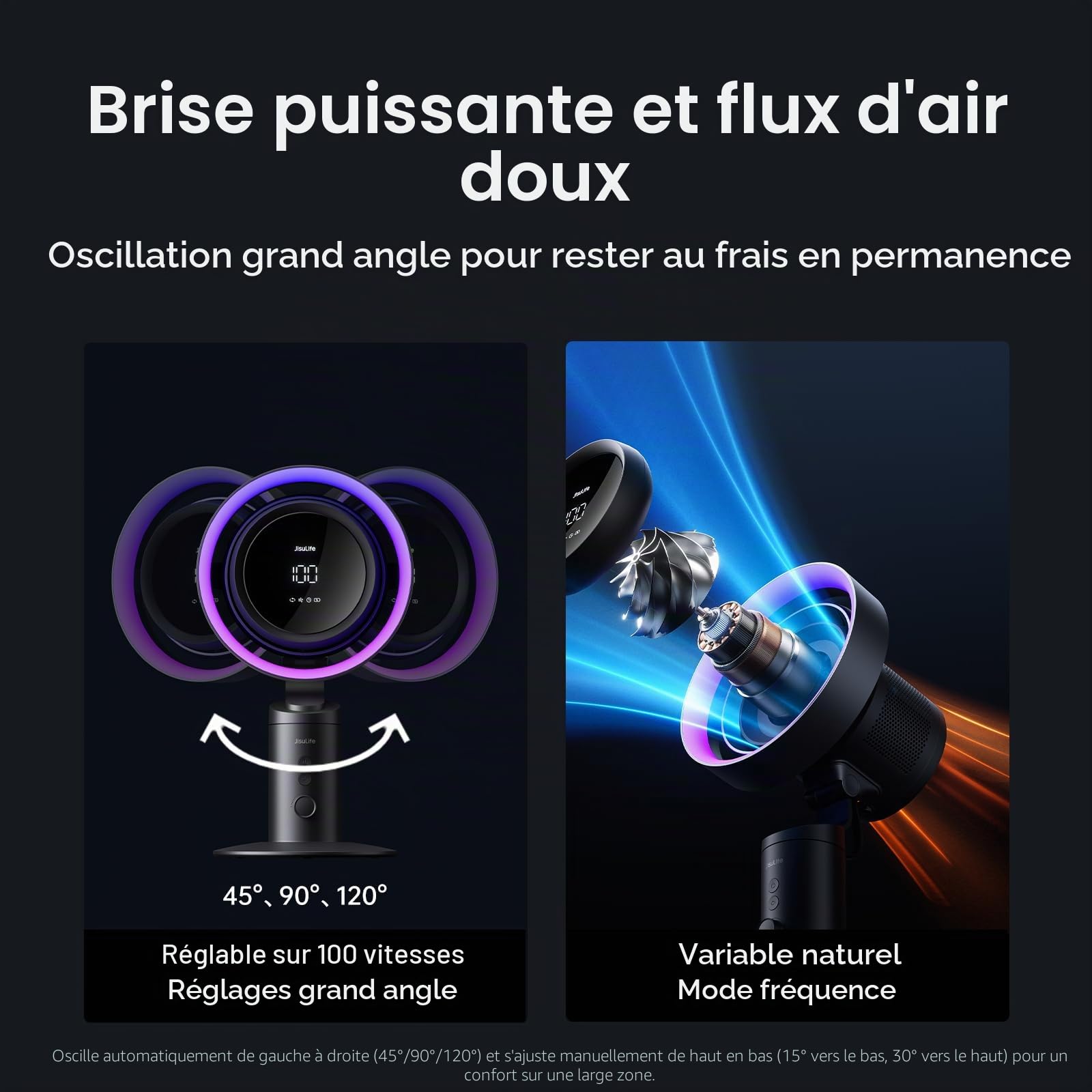 JISULIFE Ventilateur de Table 3-en-1 avec Purificateur d’Air et Lumière RGB