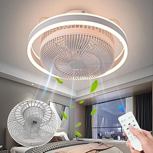AHAWILL Ventilador de techo oscilante giratorio de 360 con luces, modernos ventiladores de techo silenciosos LED regulables con control remoto para