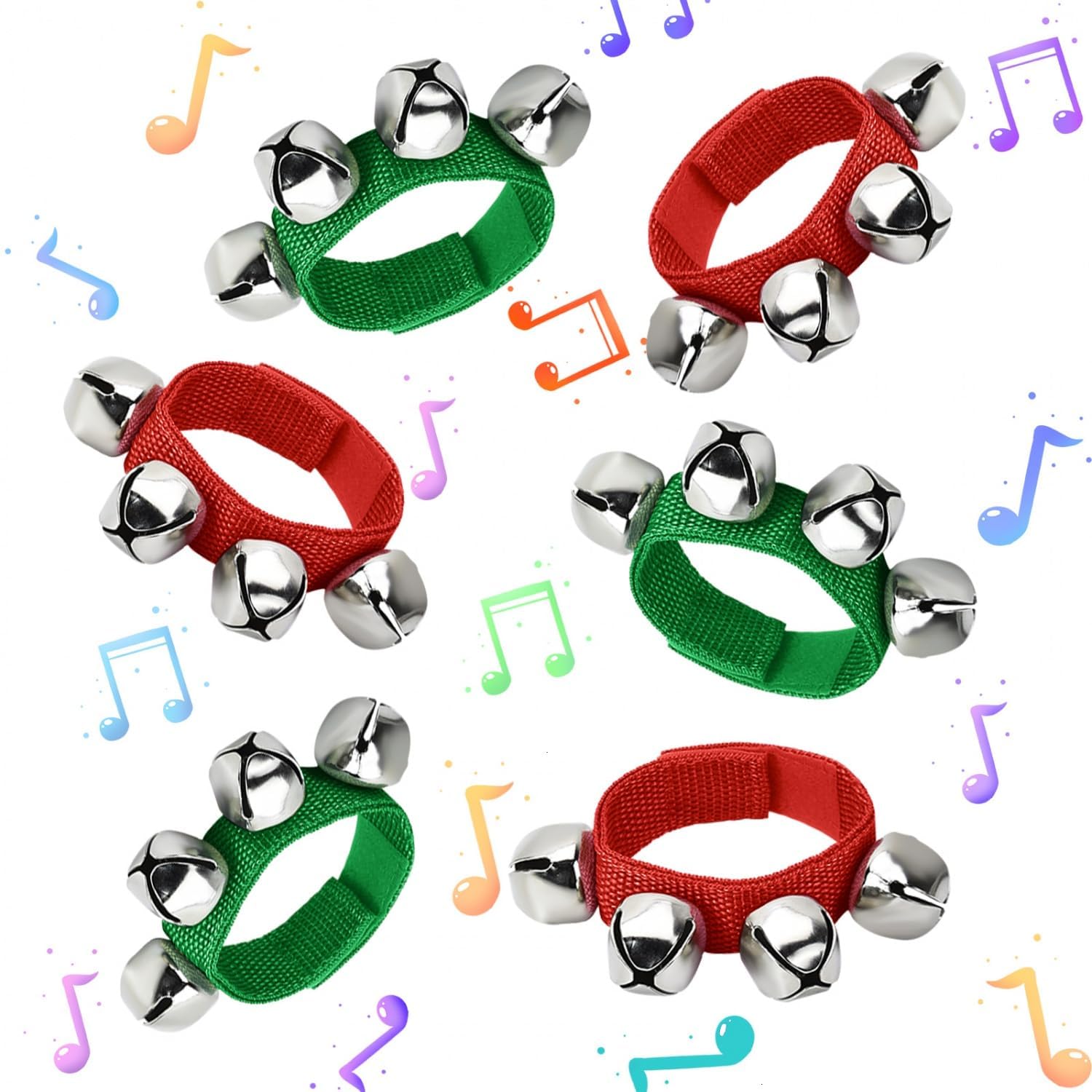 Cascabeles Navideños 6 Piezas Pulseras Musicales Ajustables para Tobillo Campanas de Muñeca