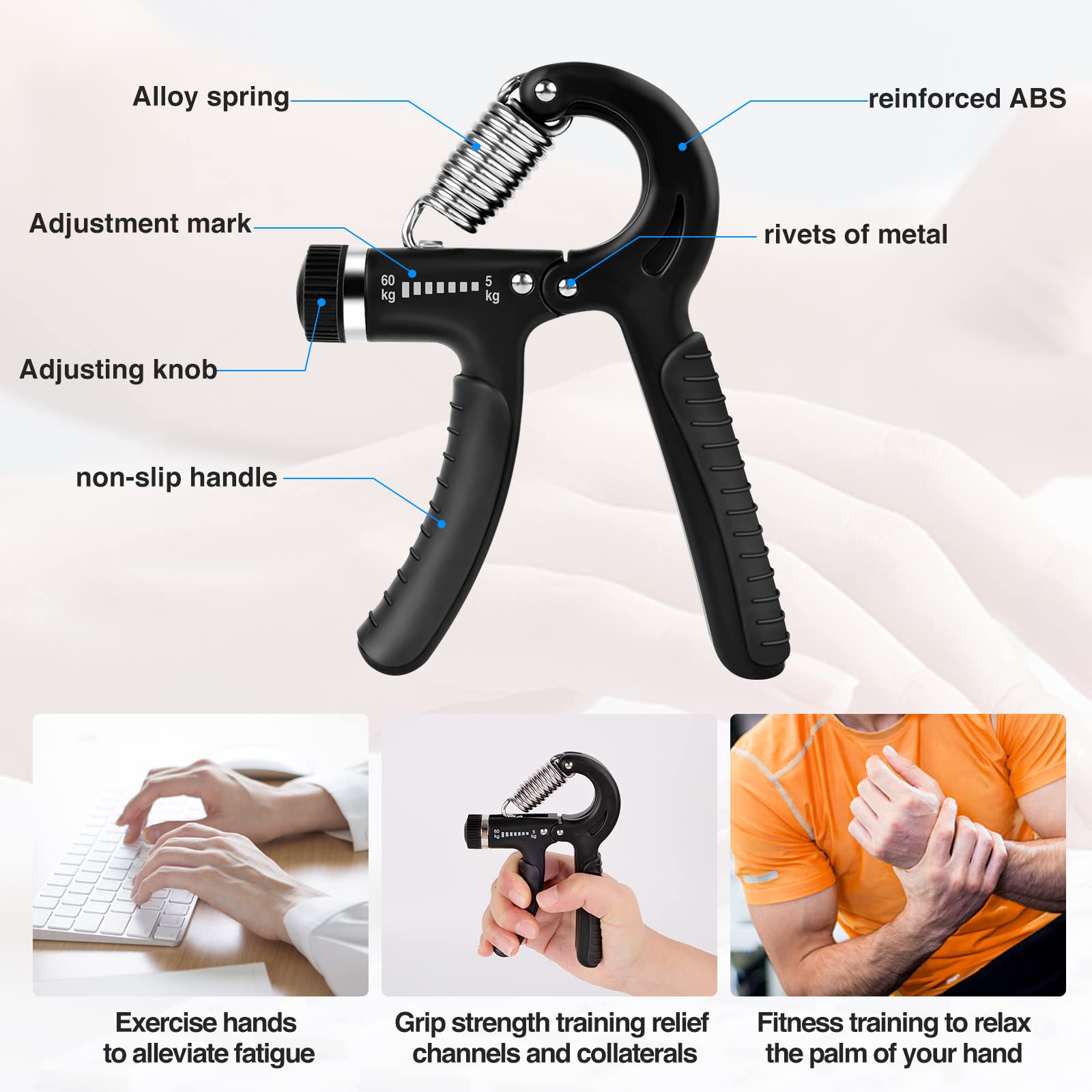 Set 4 Hand Grip Per Allenamento Mani - 4 Livelli Di Resistenza, Per Forza Dita E Avambracci - Foto 3