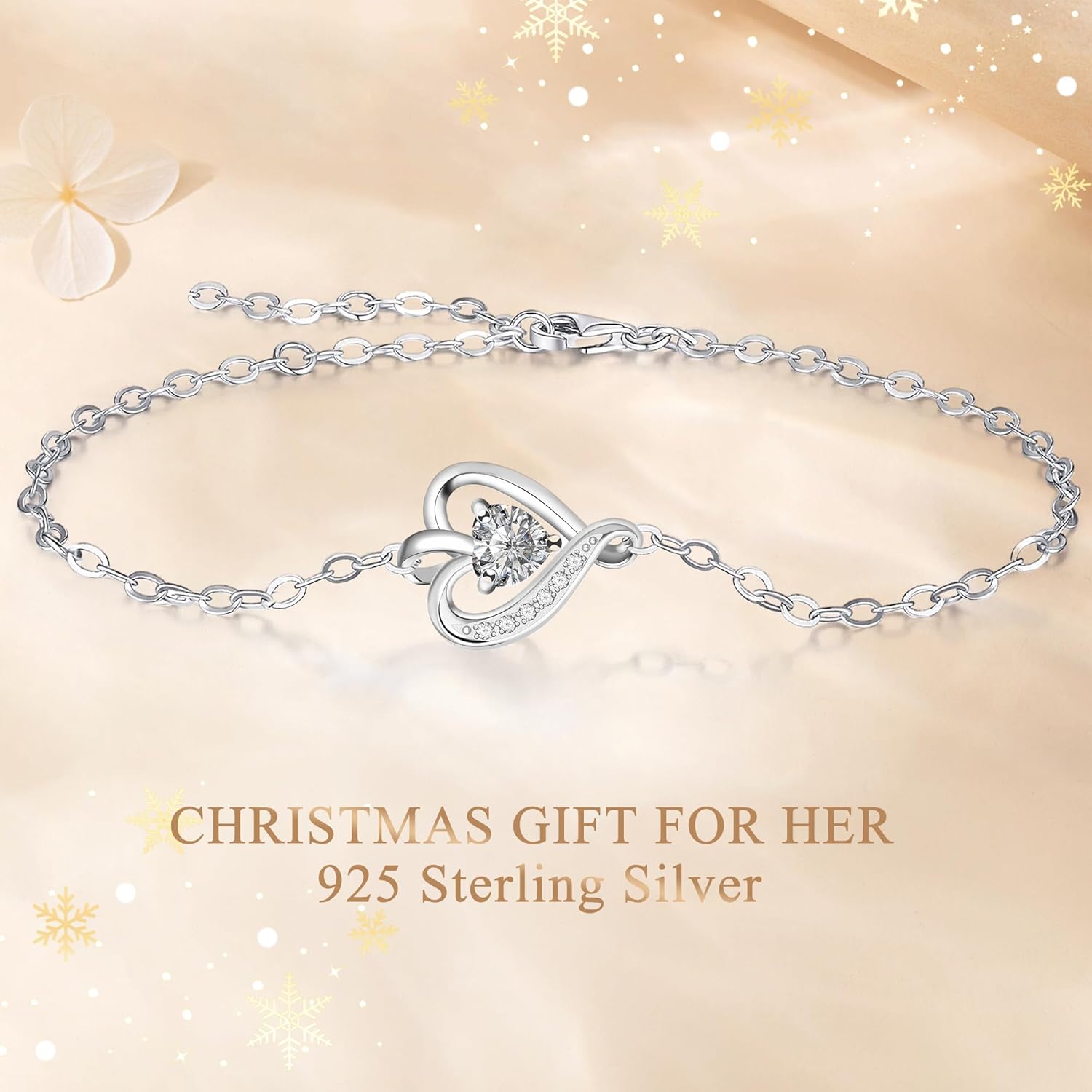 white Gold Plated Bracelets for Women, Infinity Heart 925 Sterling Silver Adjustable Chain, Romantic Gift for Wife Girlfriend, Birthday Anniversary Valentine's Day Jewelry - Image 4