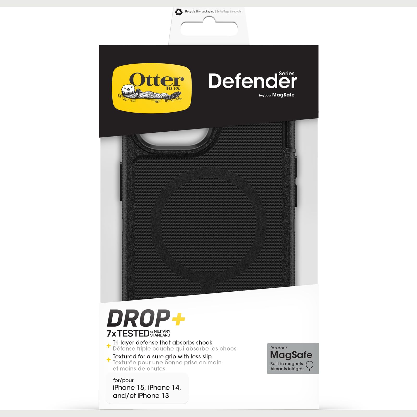 OtterBox Defender Series MagSafe Etui do iPhone 17e, 16e, 15, 14, 13, odporne na wstrząsy, odporne na upadek, wytrzymałe, etui ochronne, 7 Razy Przetestowane Zgodnie ze Standardami Wojskowymi,Czarne
