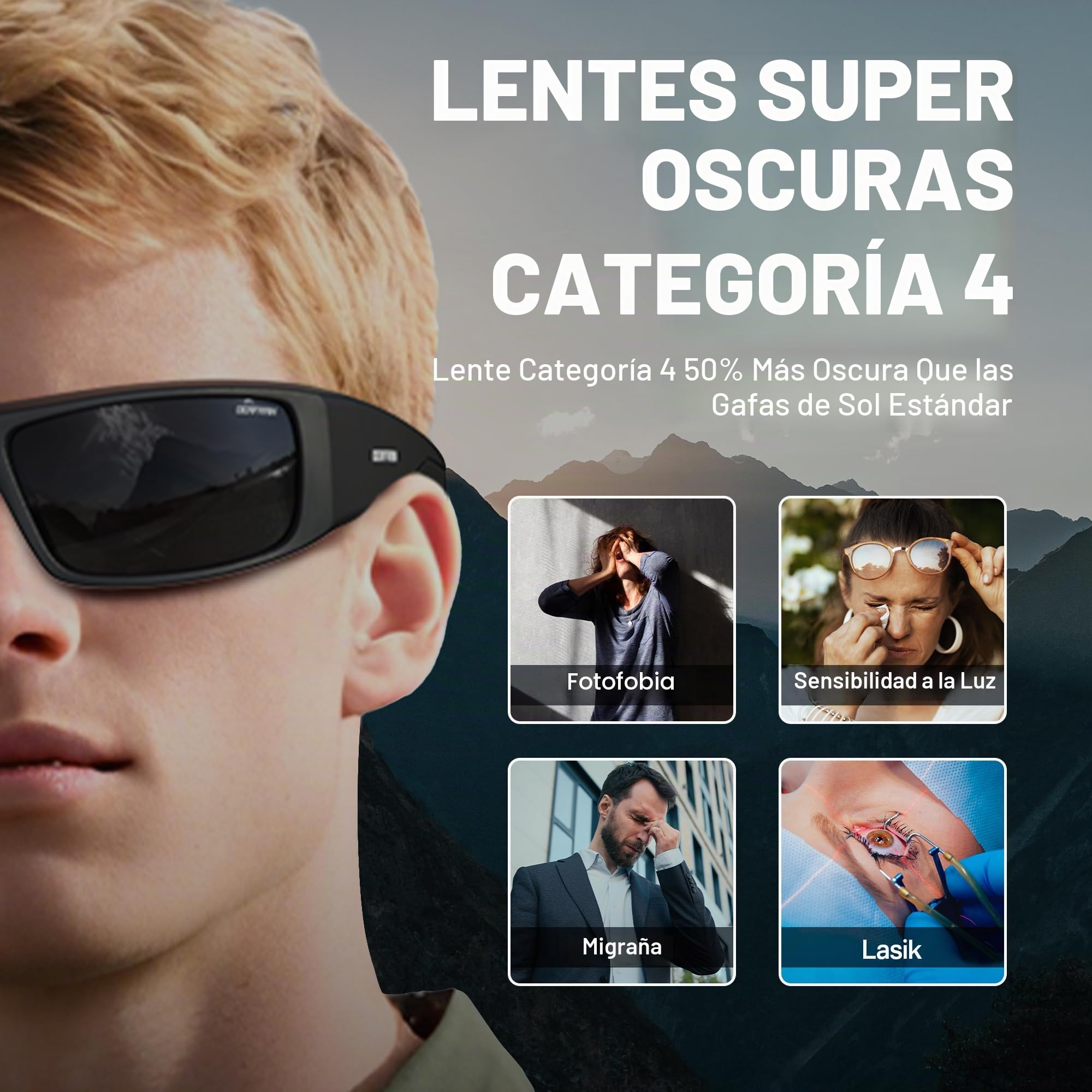 DEAFRAIN Gafas de sol polarizadas con lentes superoscuras para hombres y mujeres, gafas deportivas envolventes UV400 CAT 4 para ojos sensibles