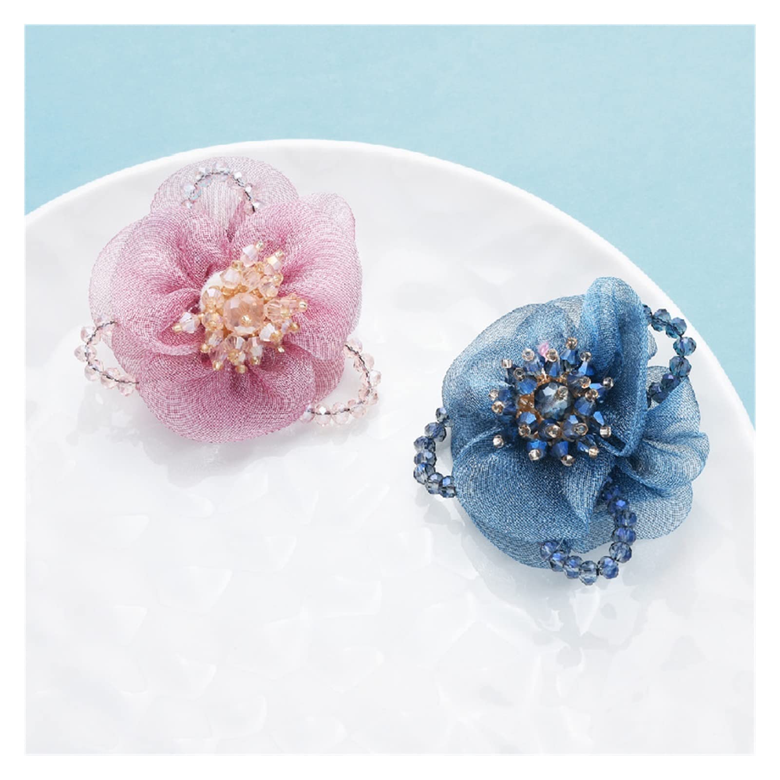 Handgefertigte Kristall-Baumwollgarn-Blumen-Broschen für Frauen, Dame, zweifarbige Blume, lässige Party-Brosche, Geschenke (Metallfarbe: Rosa) ()
