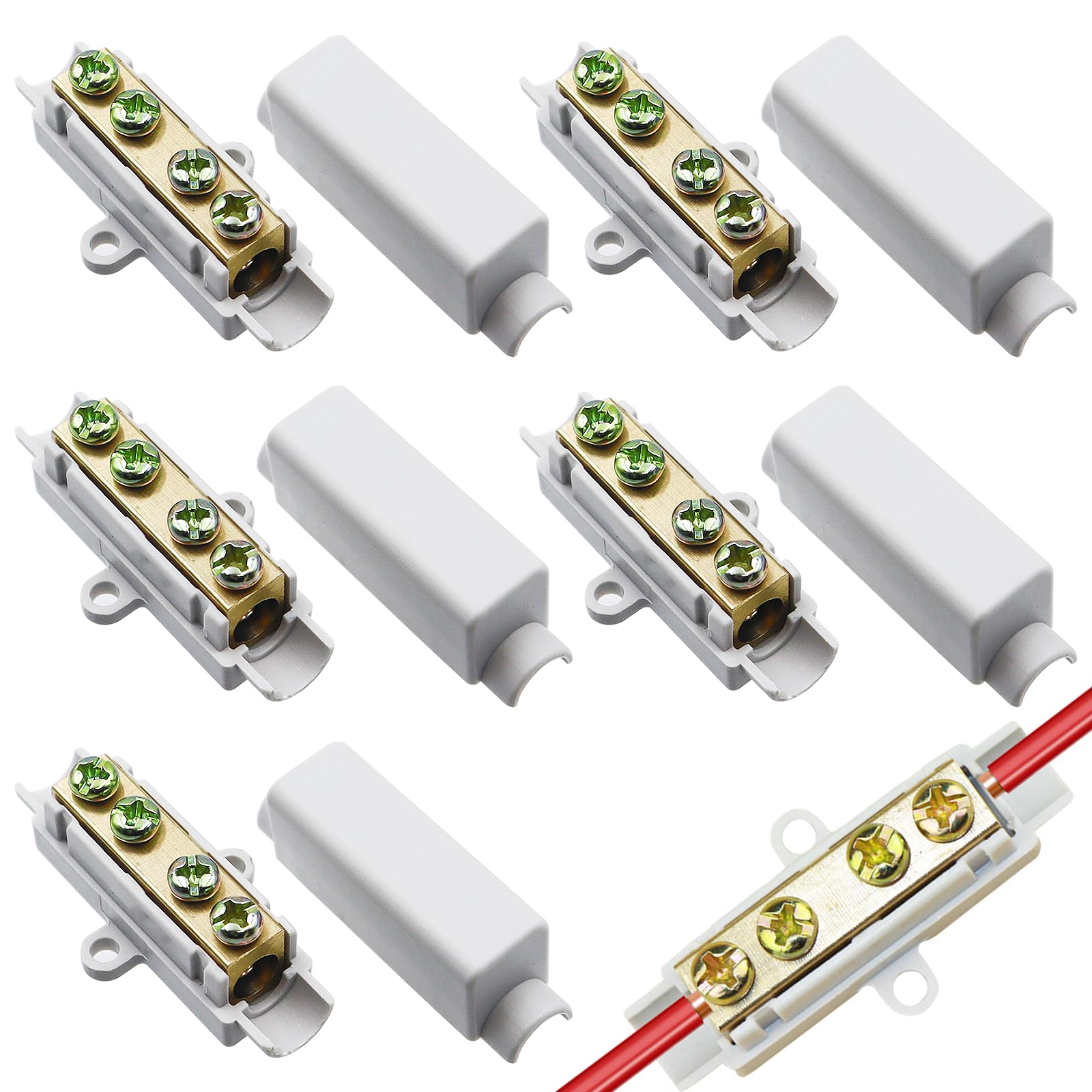 Produktbild von 5x Stoßklemmenblock 1000V / 100A – Messing-Doppelschrauben, Für 2,5-16 Mm², ABS-Gehäuse