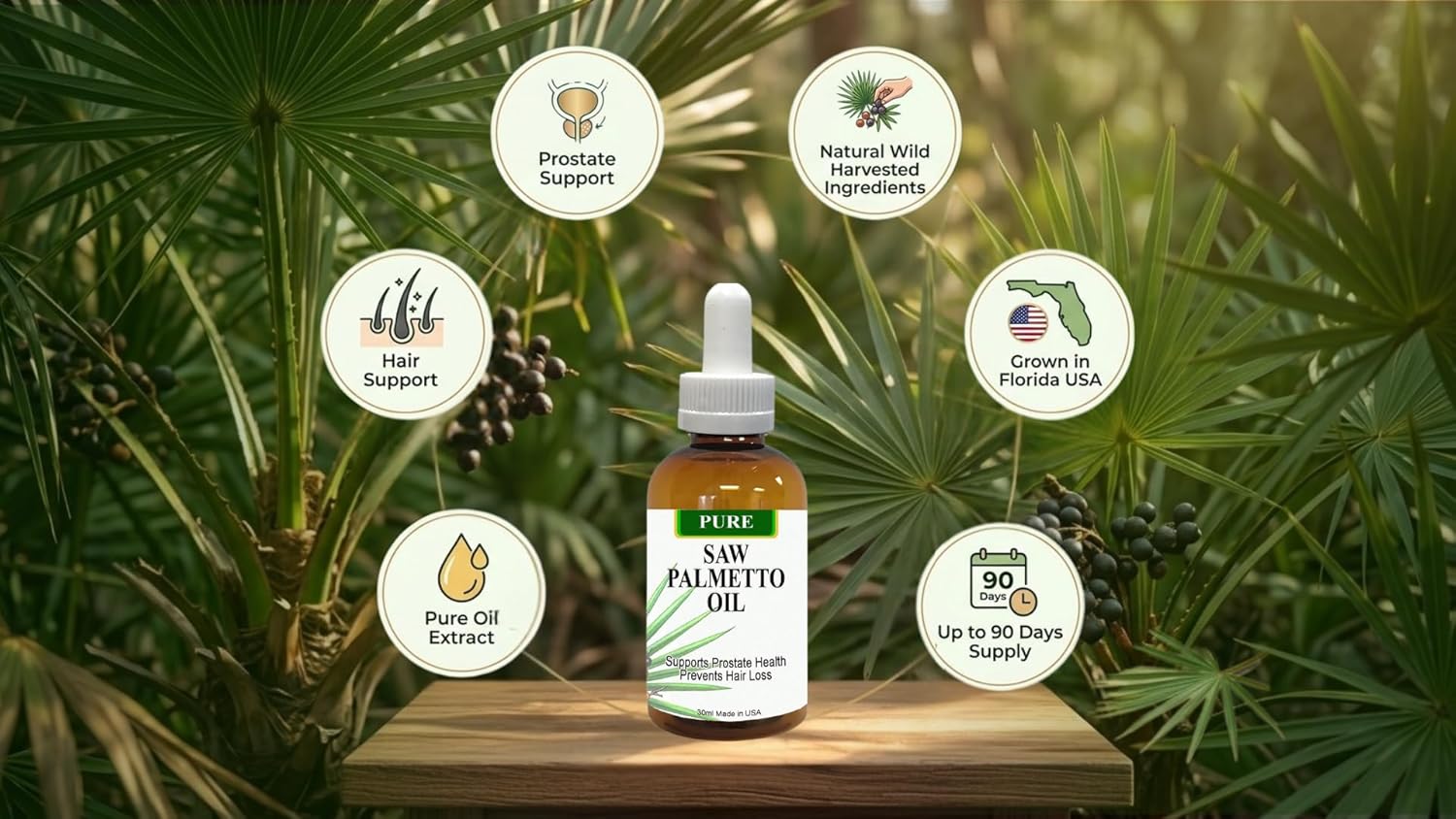 Pure Saw Palmetto Oil – 95-98% Concentrated Organic Extract – Liquid Saw Palmetto for Men & Women – Alternative to Capsules & Powder – 2 Fl Oz