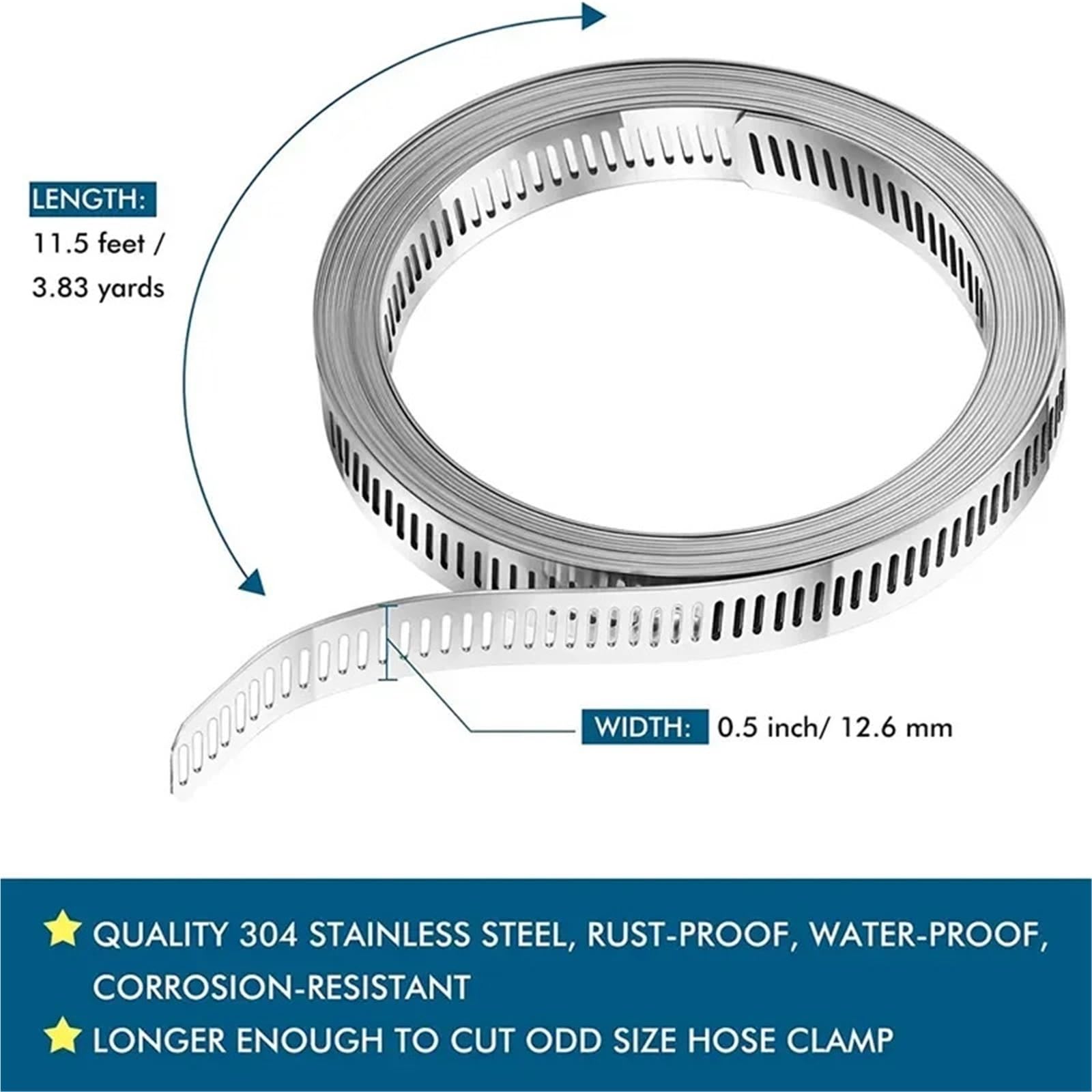 Abrazadera de manguera de acero inoxidable 304 de 3,5 m con 8 sujetadores, abrazadera de tornillo sin fin ajustable, abrazadera de manguera for conductos de tuberías de 11,5 pies