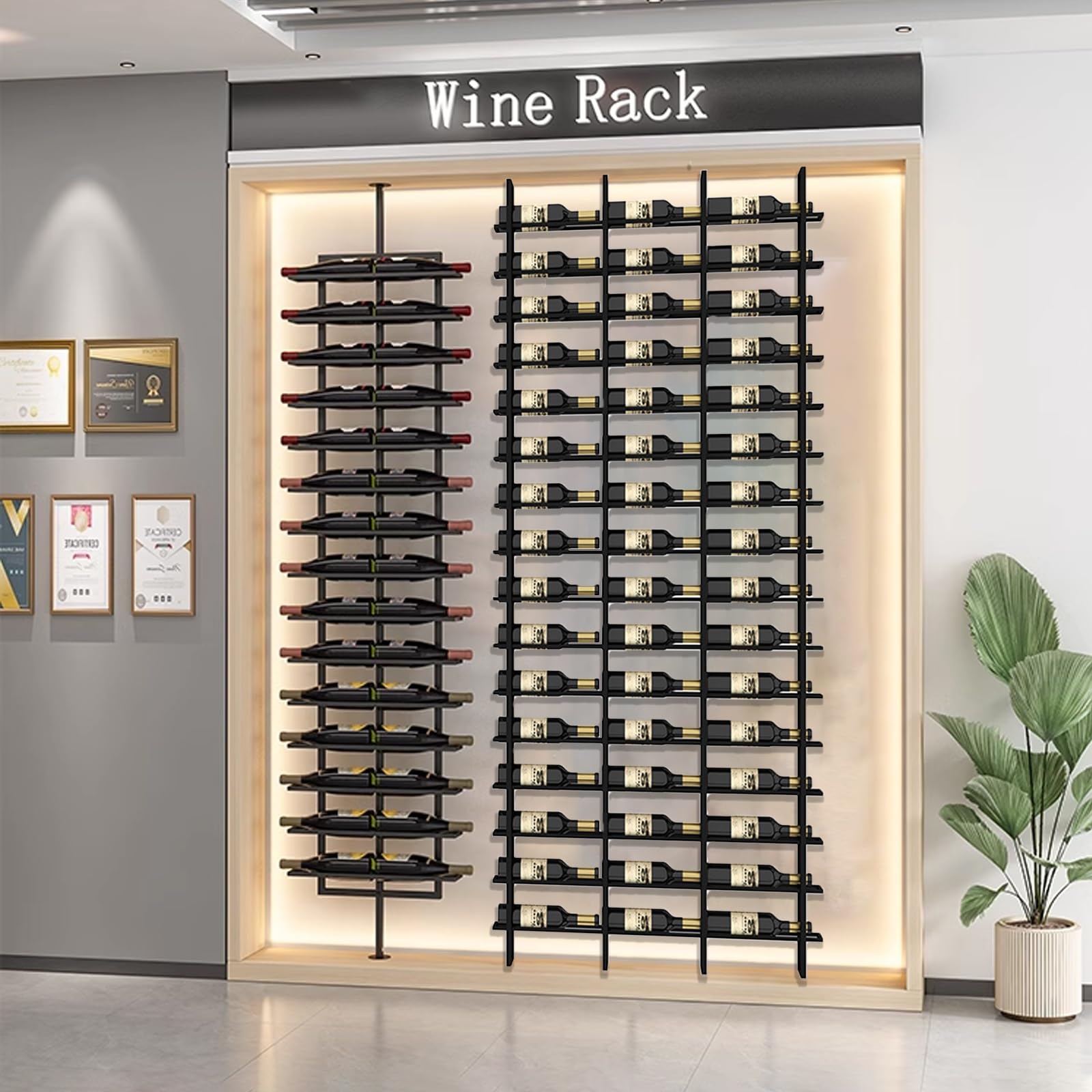 Estante De Vino Montado En La Pared, Unidad De Barra Flotante Estante De Exhibición De Botellas De Licor, 16 Filas De Bastidores De Botellas De Vino（48-80 Botella） (3 Column)