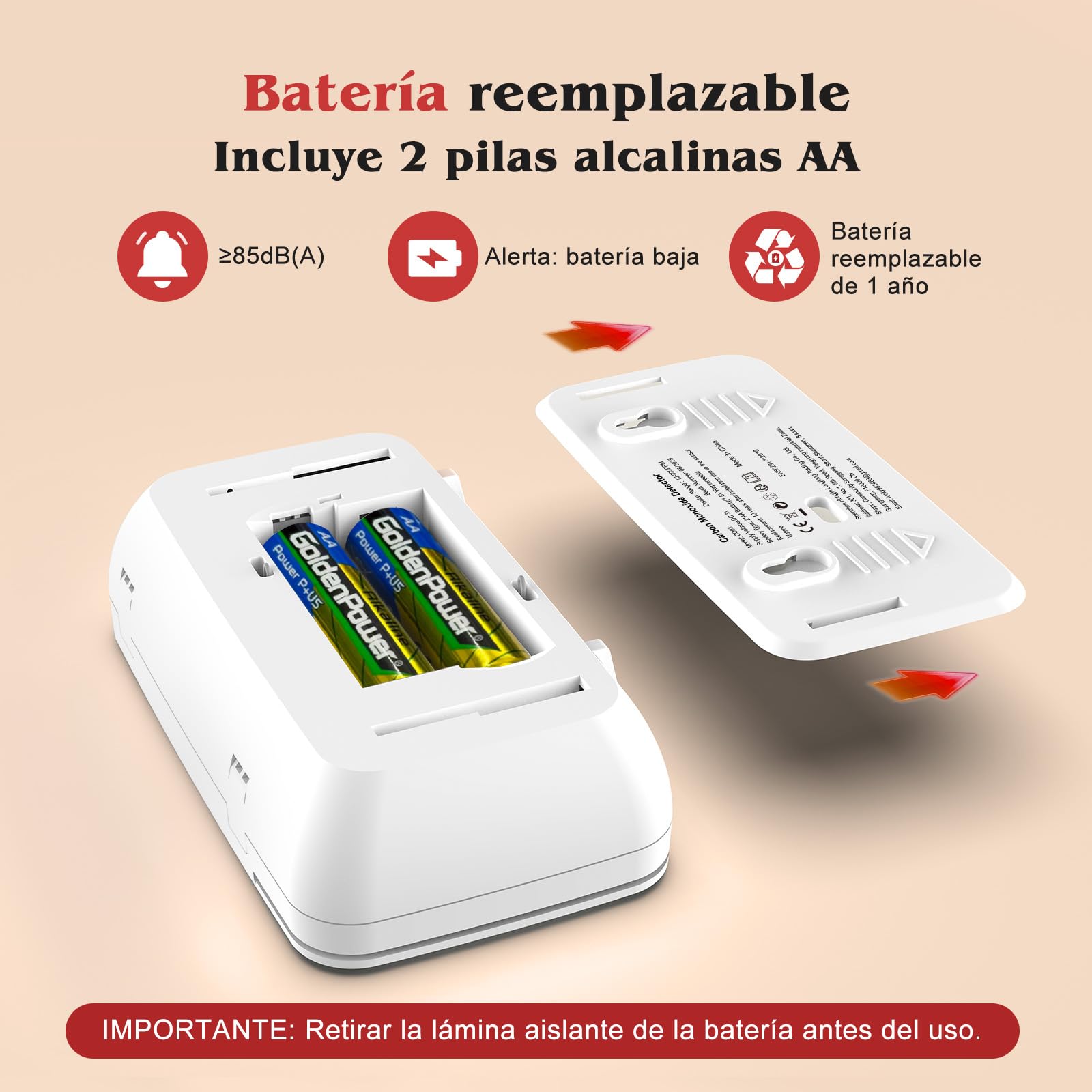 Safeliveo Detector de Monóxido de Carbono con Pantalla LCD,con Batería Reemplazable y botón de Prueba,Certificado EN 50291,Monitor Detector de CO Portátil para Hogar,Viajar y Caravanas -1 Pieza