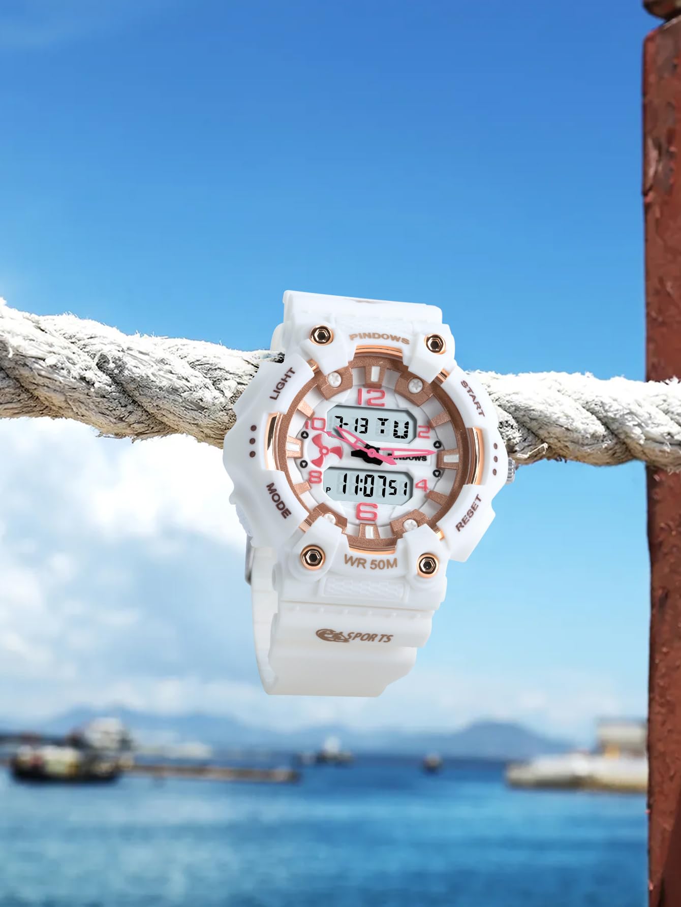 MASTOP Montre de sport numérique unisexe, couleur bonbon, style militaire, étanche à 5 ATM, étanche, rétro-éclairage LED, grand cadran avec minuteur, alarme, chronomètre, calendrier, signal