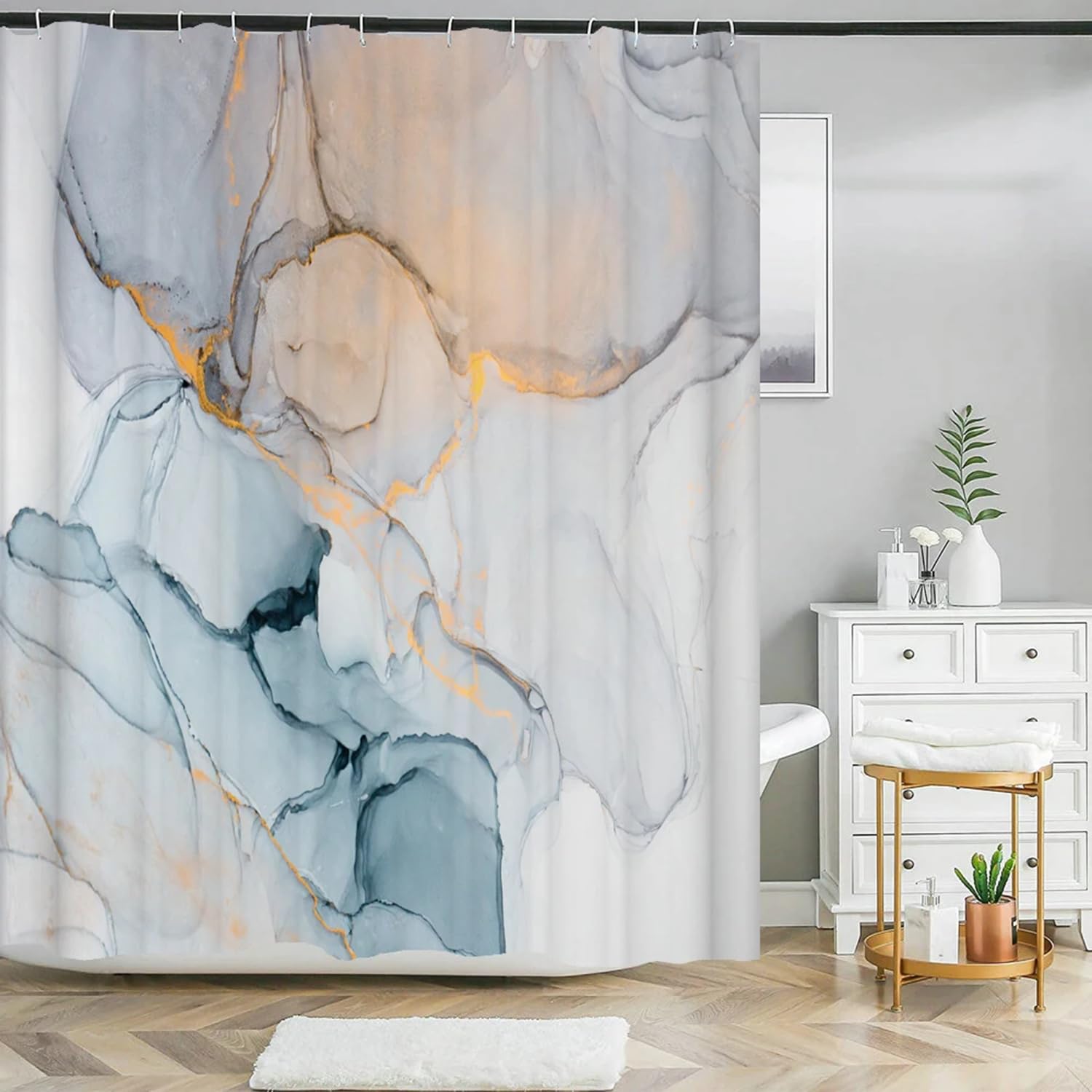 ZCHOMI Grey Blue Marble Shower Curtain Abstract Modern Ink Art Shower Curtains for Bathroom Waterproof Polyester Fabric Bathroom Curtain 72 x 72 Inch