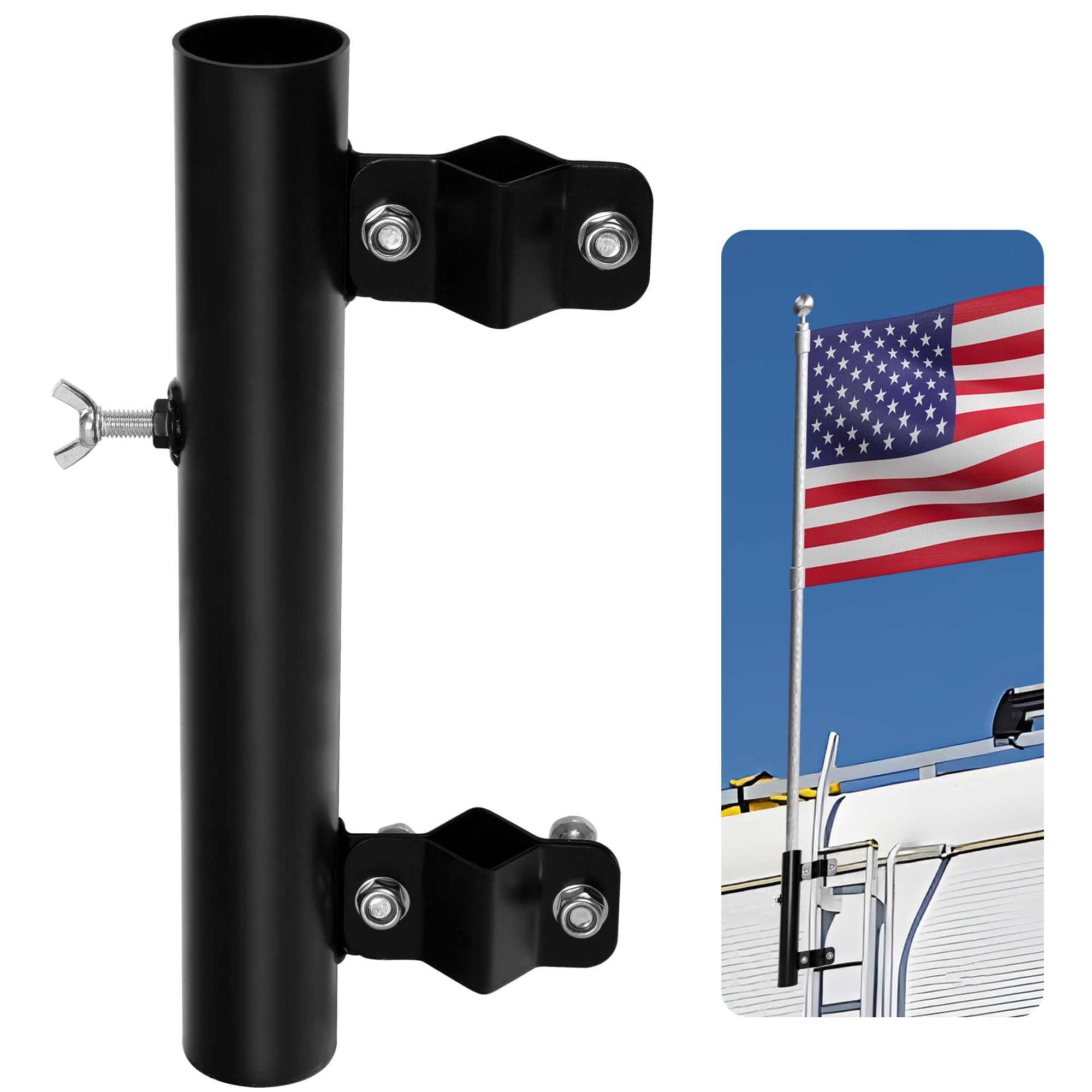12 Inch RV Ladder Mounted Flagpole Holder- Adjustable RV Ladder Flag Pole Mount- Heavy Duty RV Flag Holder for Camper, Most RV Ladder
