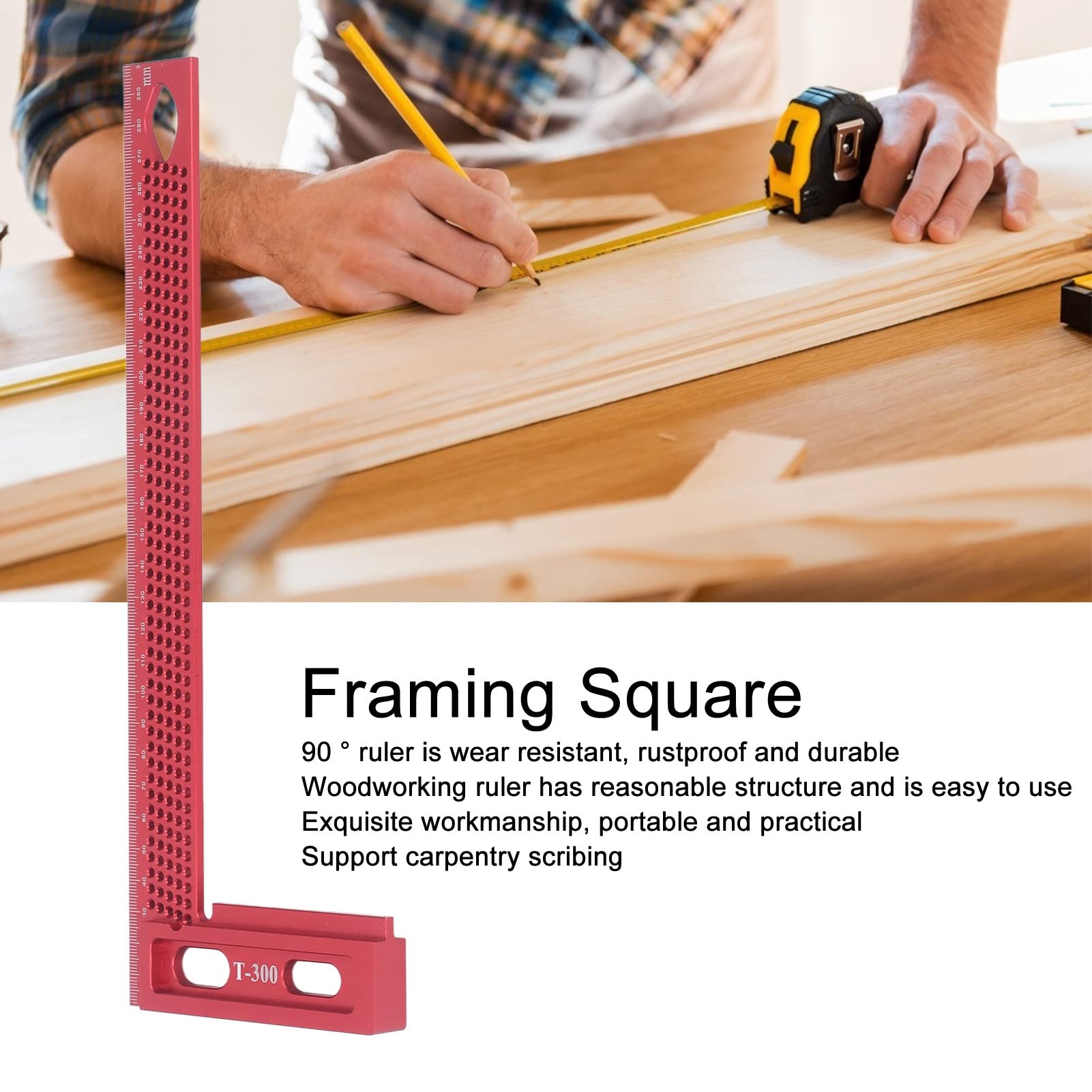 Carpenter Square : Aluminum Alloy Lightweight Right Angle Hole L Ruler Framing Square Red, Ideal for Carpenters and DIY Enthusiasts