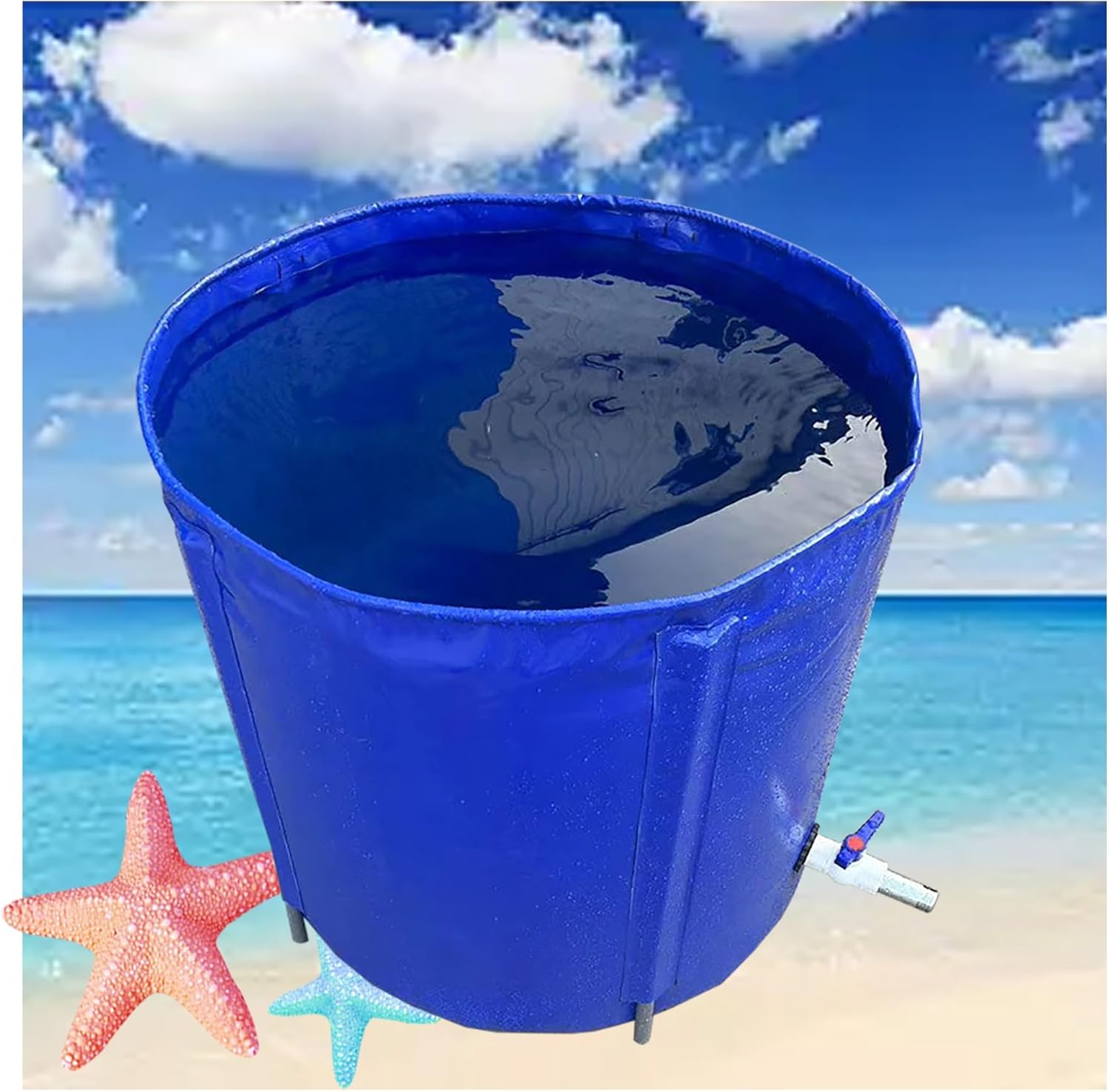 Large Round Canvas Fish Pond - Thickened Above Ground Swimming Pool with Frame, PVC Tarpaulin, Foldable Emergency Water Storage for Aquatic Breeding (100x90cm)