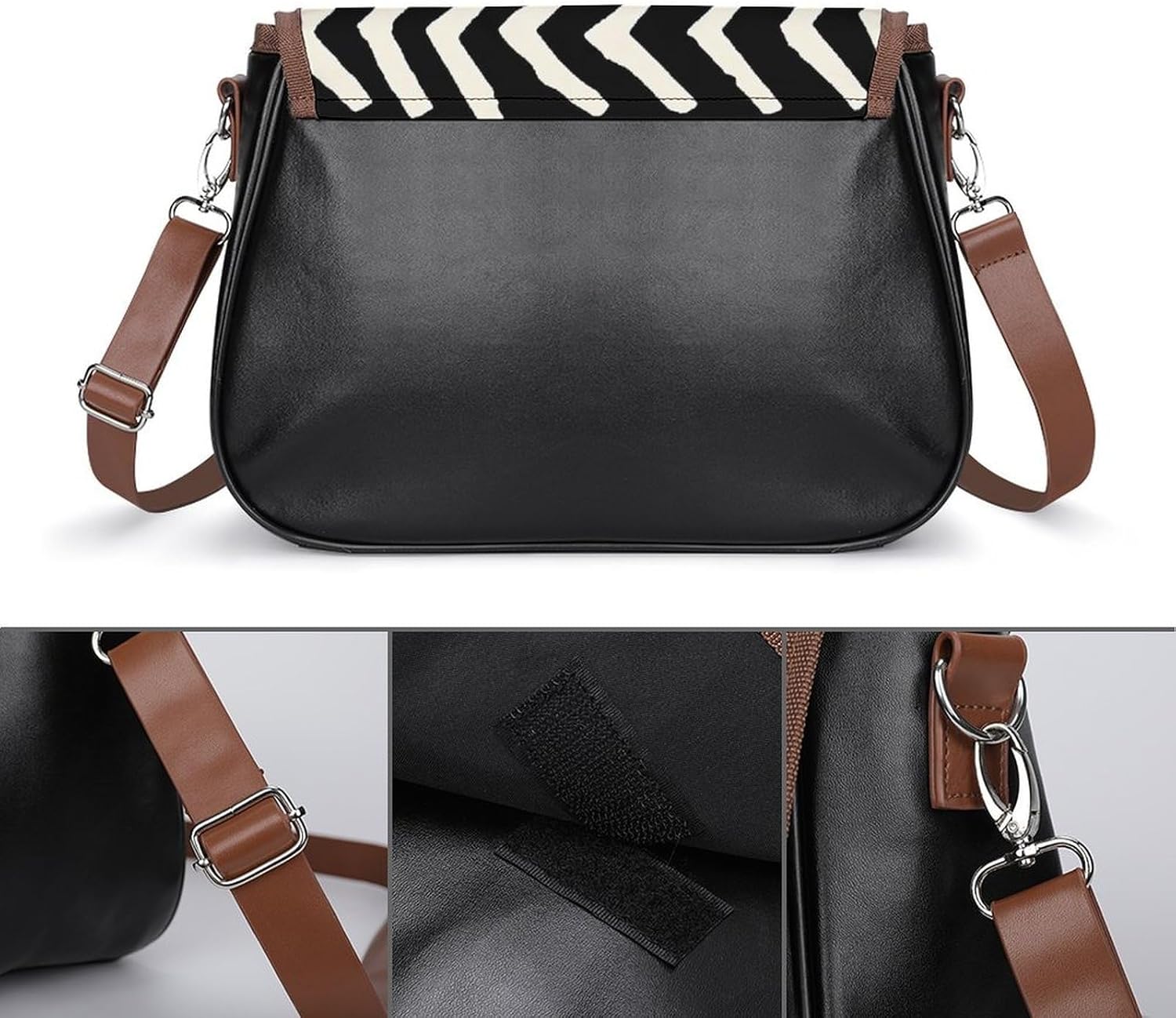 African Mud Cloth Black And WhiteWomen's Faux Leather Crossbody Bag, Waterproof Wrinkle-Resistant Shoulder Bag with Detachable Strap, Large Capacity Casual Handbag, Fashion Daily Purse for Shopping Wo