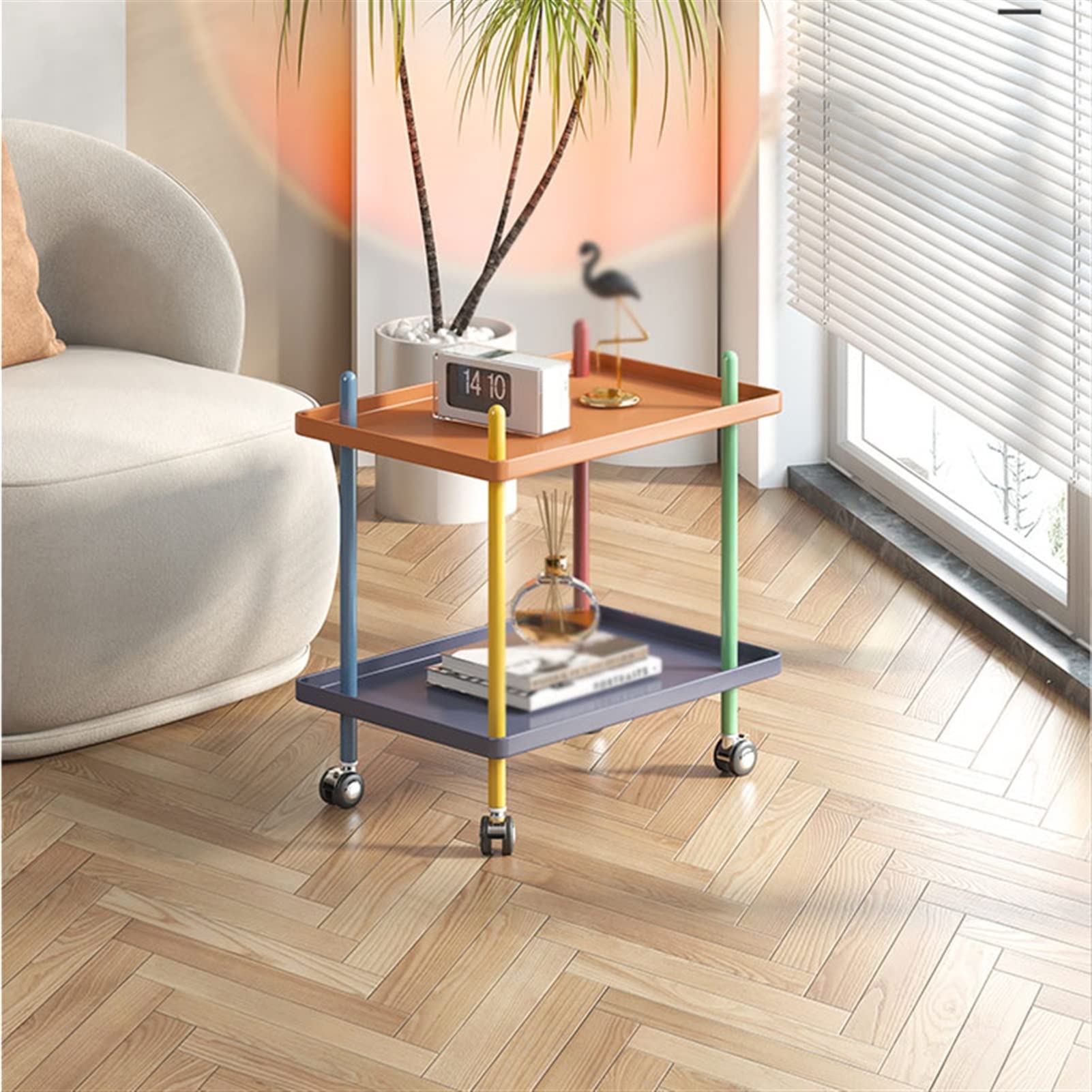Side Table End Table Creative Side Table Iron Coffee Table 2-Layer Small Coffee Table Sofa Bedside Table Living Room Bedroom Locker Tea Table Coffee Table