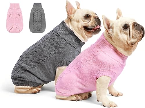 Paquete de 2 suéteres para perros pequeños – Ropa cálida de invierno para cachorros, tamaño mediano, grande, diseño de suéter de cuello alto para