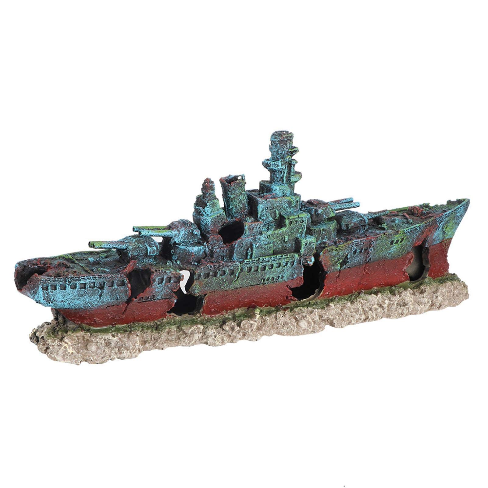 Pecera de Resina, Barco hundido, Acorazado, simulación, Barco de Guerra, Adorno de Acuario, decoración de Cuevas