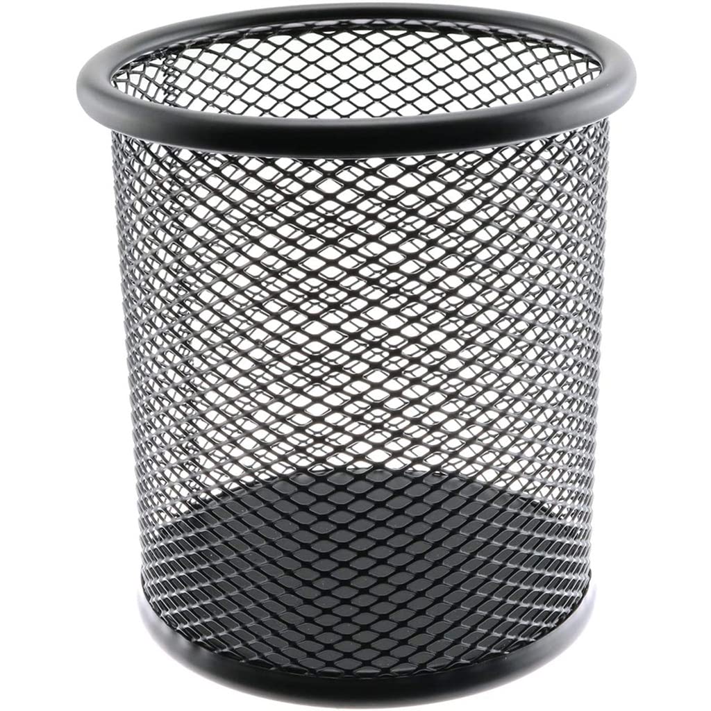 Portapenne in Rete Metallica per scrivania, Ufficio e Scuola (Nero 8x8x9,5 cm)