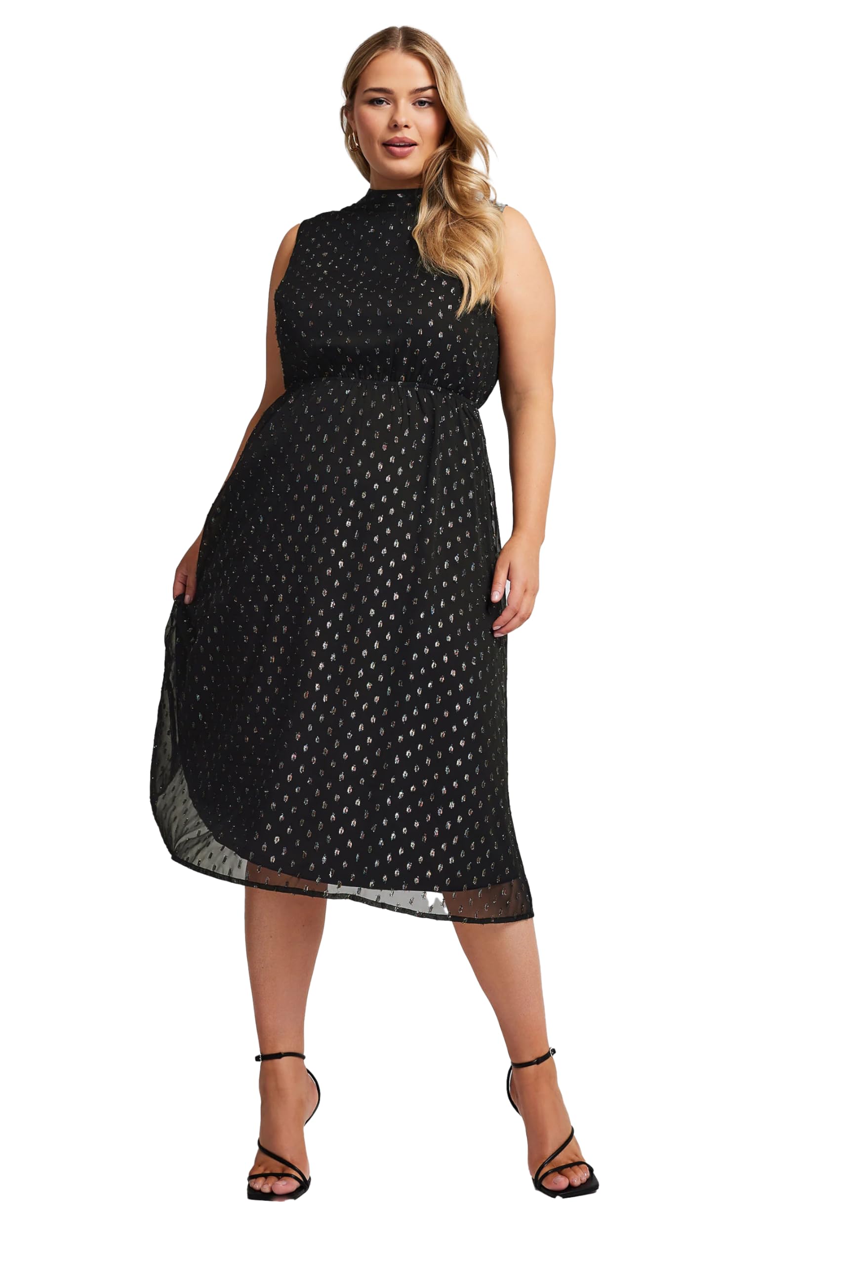 Yours Women's Black Metallic Dobby Dress In Size 16