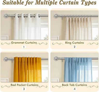 Curtain Rods for Windows 2 Pack 32-58 Inches, Antique Silver | 6/8 Diameter, 22lbs Weight Capacity, Decorative Adjustable Drapery Rod, Fit for Windows 40-53 Inches, Netted Texture Finials