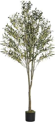 JCHUAMU Árbol de olivo artificial de 5.2 pies de alto, árbol de seda de olivo en maceta con maceta, grandes ramas de olivo sintético y frutas, árbol