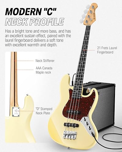 Miniatura 7 de Donner DJB-510 - Bajo eléctrico de 4 cuerdas, tamaño completo, bajo estándar estilo JB, kit para principiantes, con bolsa de lecciones en línea,