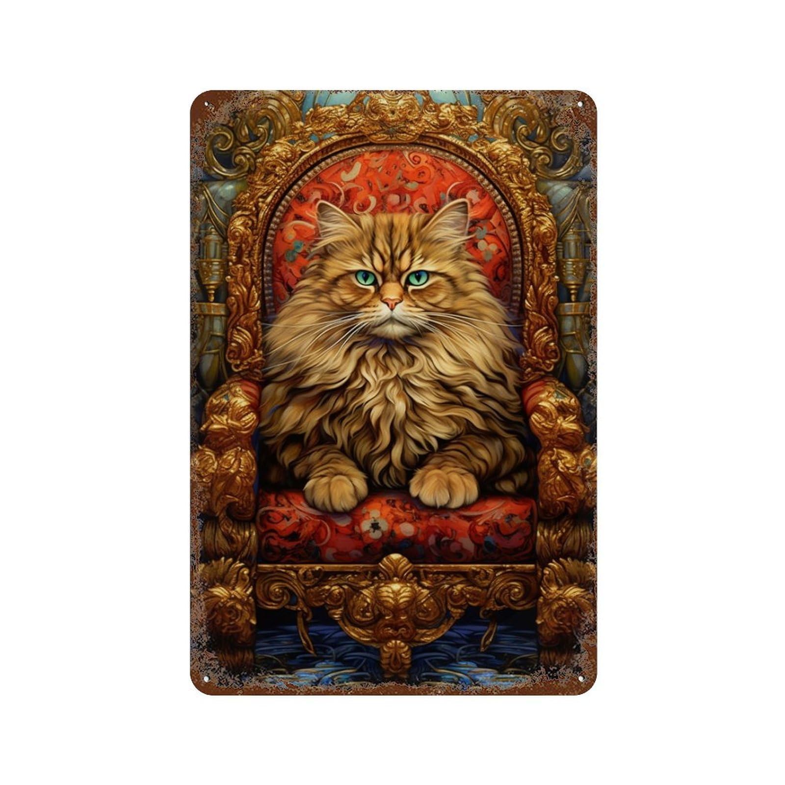 Garage Style Royal Cat Throne Decor-5 Aged Metal Wall Plaque 11.8"x7.9", Novelty Wall Decor for Bar And Workshop