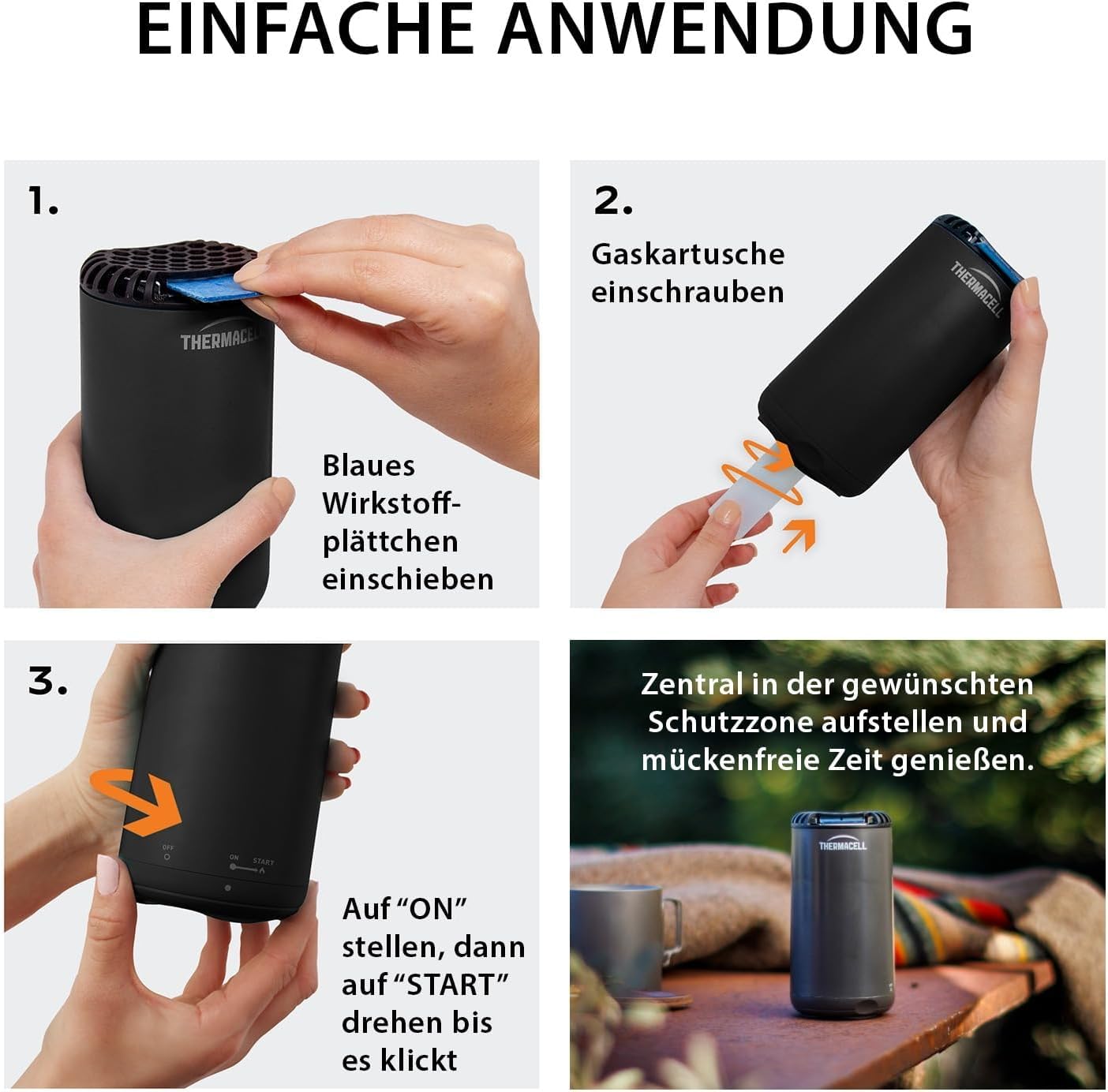 Thermacell Halo Mini (Graphit) Basisgerät - Mückenabwehr-Tischgerät mit Citrodiol aus Zitroneneukalyptusöl - 15 m² Schutzzone - Garten Camping - OHNE Gaskartusche & Plättchen - Graphit
