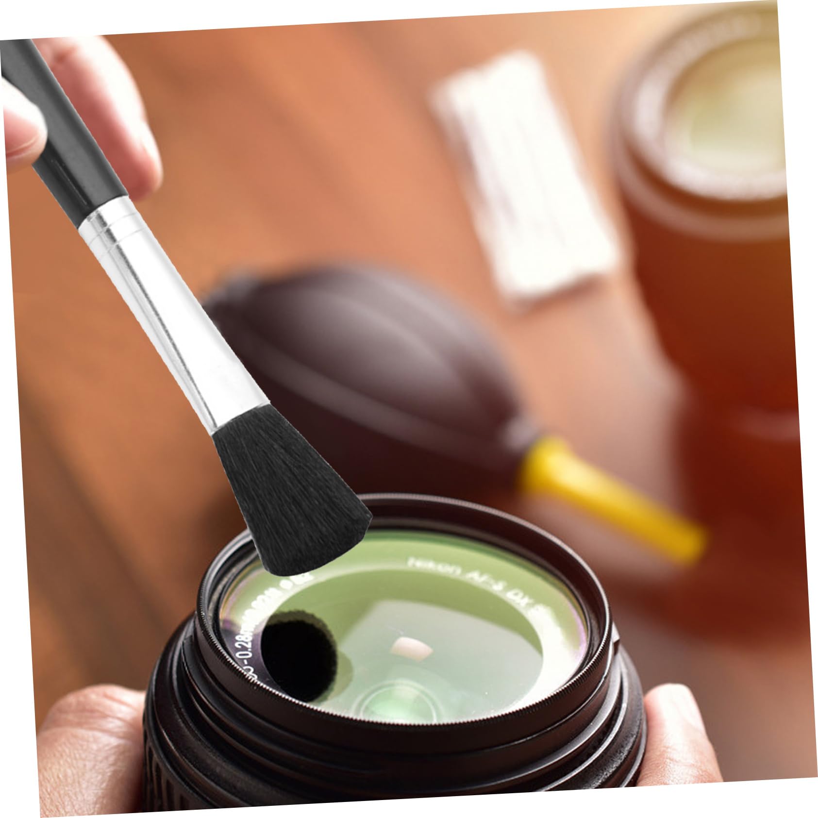 TEHAUX Ergonomic Design Dust Blower Pump Camera Cleaner Double Head Brush Dust Blower for Random Style