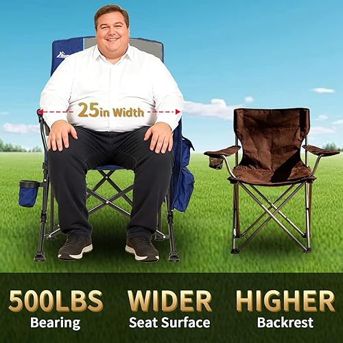 Miniatura 4 de Romswi Paquete de 2 sillas de campamento de gran tamaño, capacidad resistente de 500 libras, sillas plegables con reposabrazos duros, portavasos