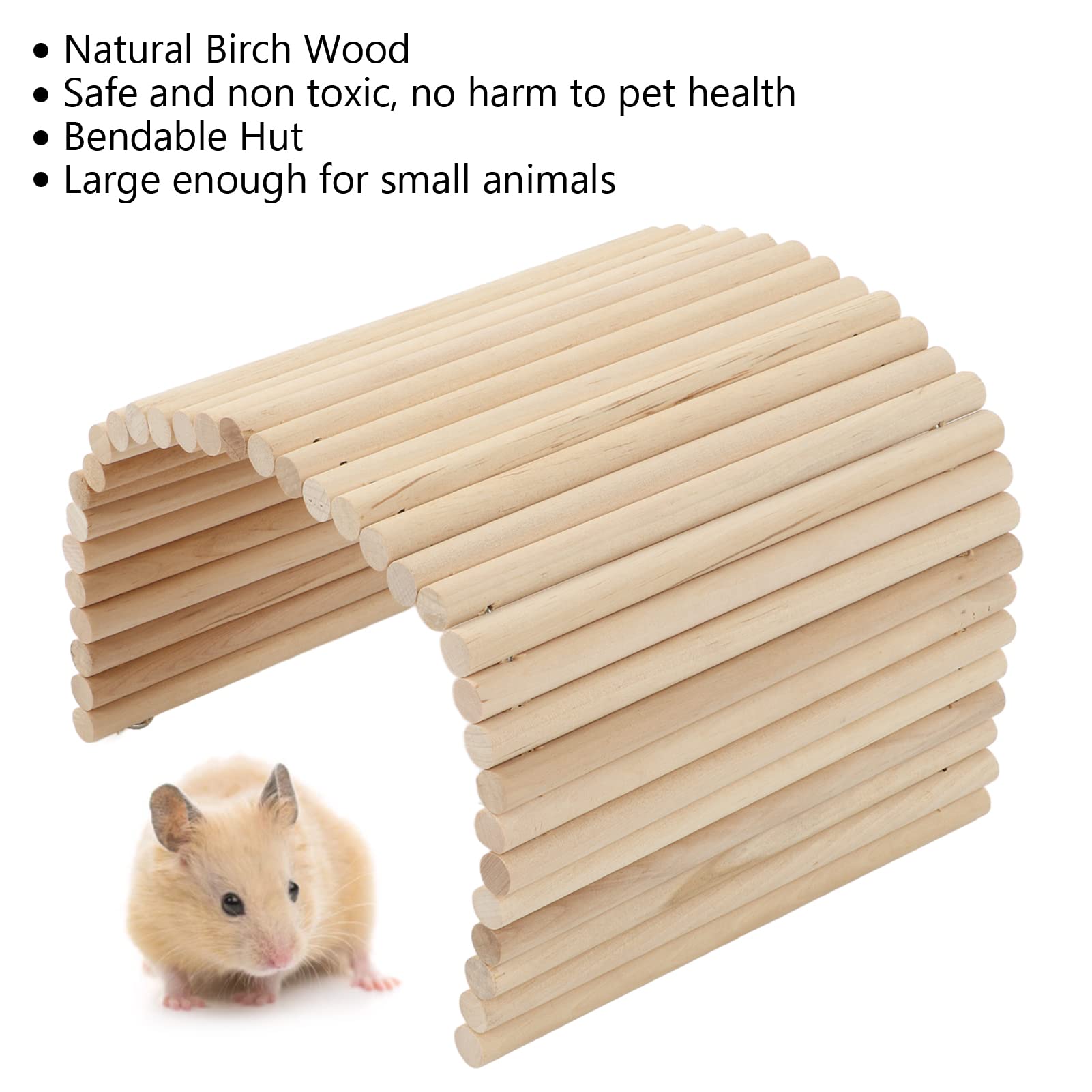 Wooden Hamster Bridge, Bendable Climbing Ladder & Hideout Hut for Guinea Pigs Chinchillas, Hedgehogs - Image 3