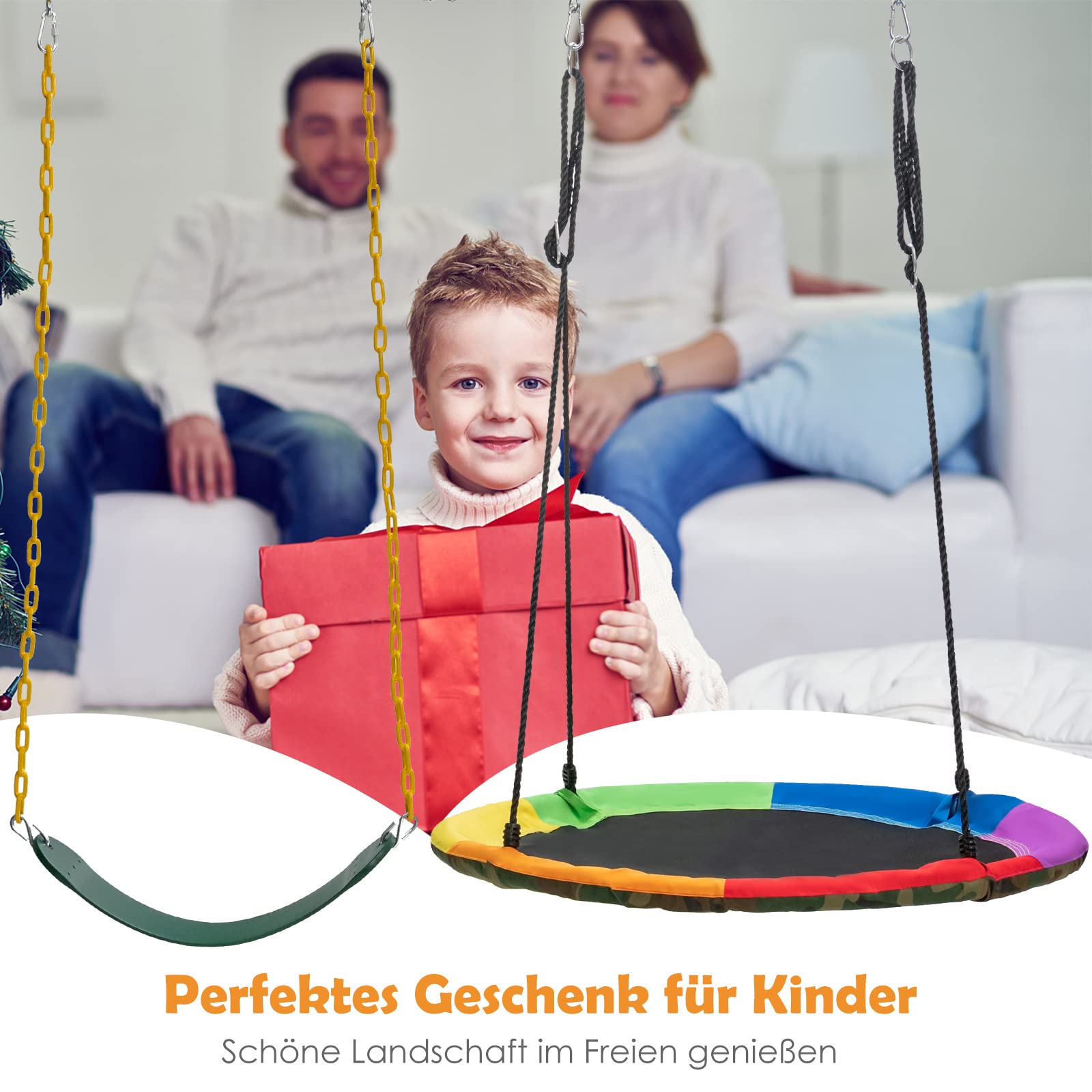 DREAMADE Schaukel Outdoor, Kinderschaukel & Nestschaukel Set (2 Schaukeln) | Schaukel Kinder bis 150 kg belastbar, Schaukelsitz Gartenschaukel Indoor Outdoor für Kinder, Erwachsene