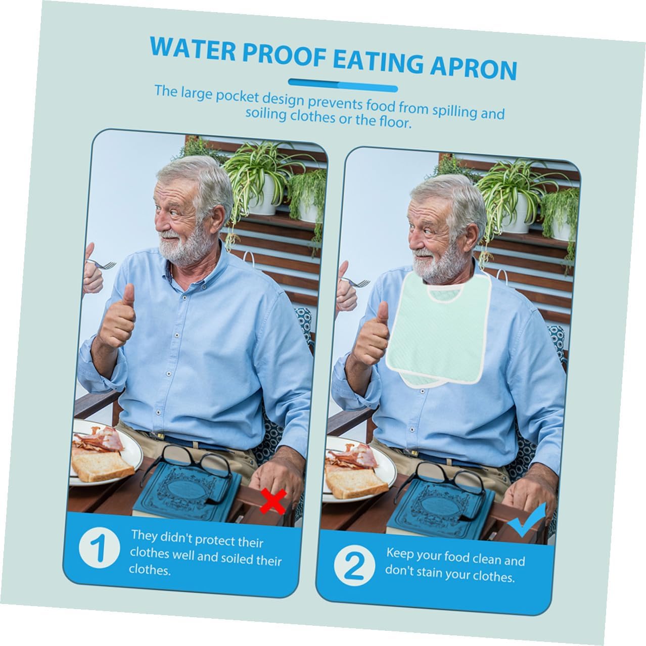 2pcs Adult Dining Bibs Cotton Absorbent Mealtime Eating Aprons for Elderly Men Women Clothing Protectors Lightweight Washable for Seniors